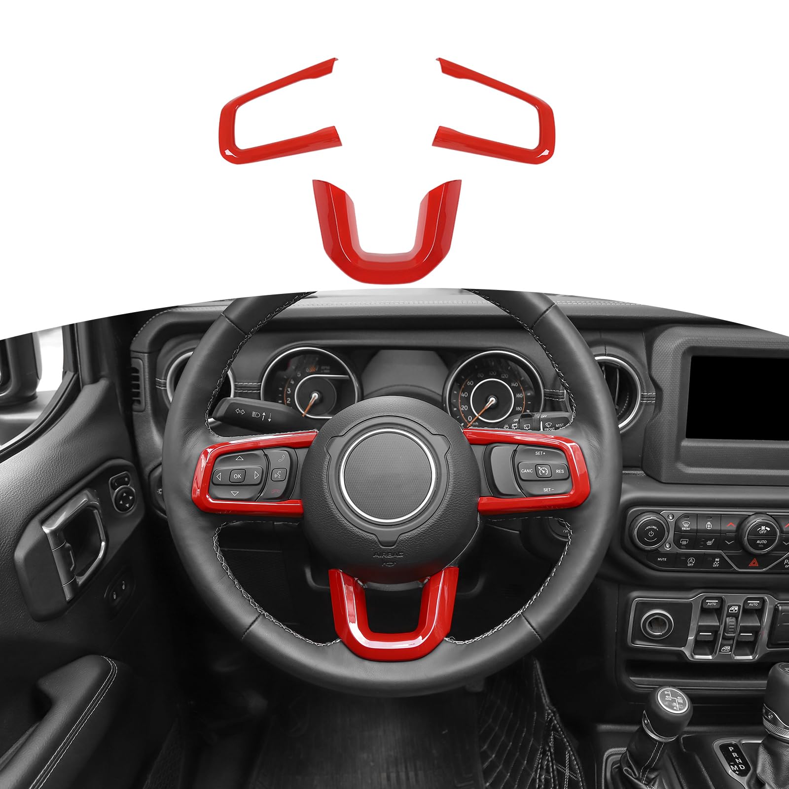 RT-TCZ for Wrangler JL Steering Wheel Trim Decal Panel Red for Jeep Wrangler JL JLU 2018 up for Gladiator JT 2020 up Red Interior Accessories 3pcs