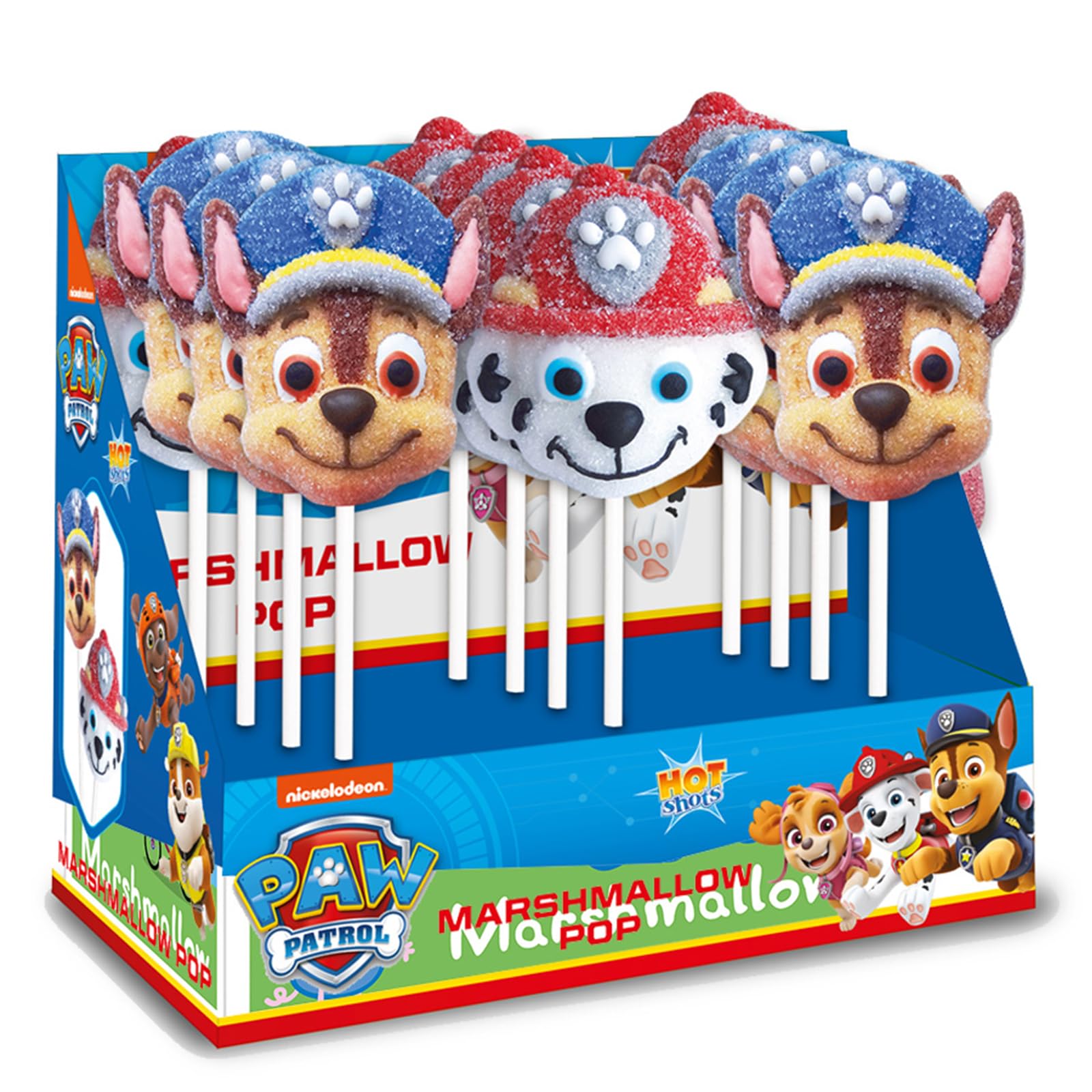 Rossini's Paw Patrol Marshmallow Gusto Frutta Espositore da 12 Unità da 45 gr Ideali Per Feste Compleanni Party Bambini