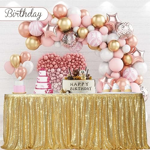 Miniatura 9 de PartyDelight Falda de mesa de lentejuelas doradas de 6 pies para mesa redonda, rectangular, cuadrada, para fiesta de cumpleaños, boda, Navidad