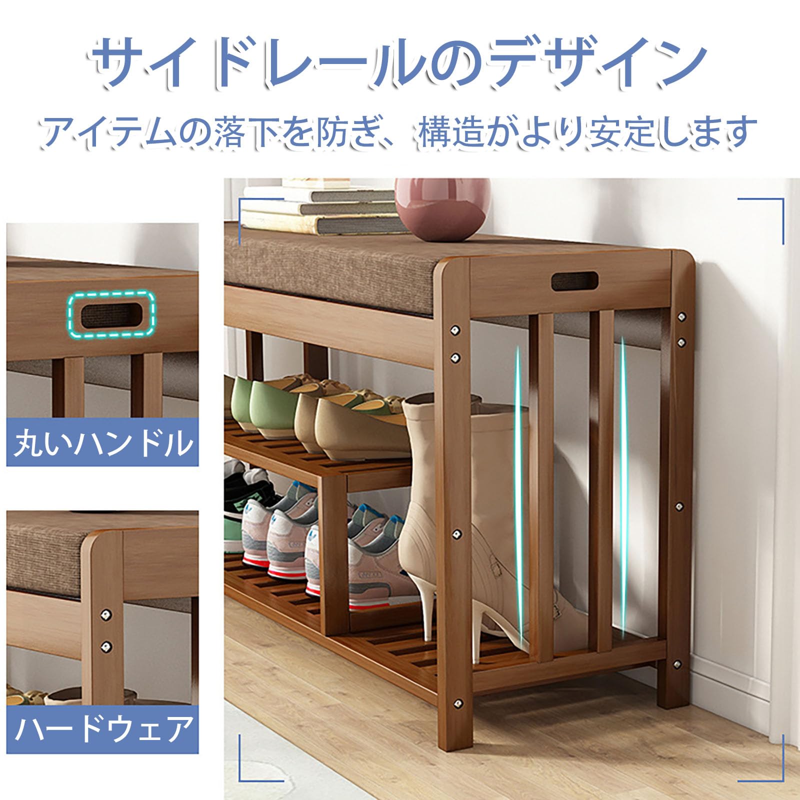 竹製 シューズラック 玄関ベンチ スツール 北欧 ベンチ Amazon | 玄関ベンチ 竹製シューズラック 収納ベンチ 座れる天板