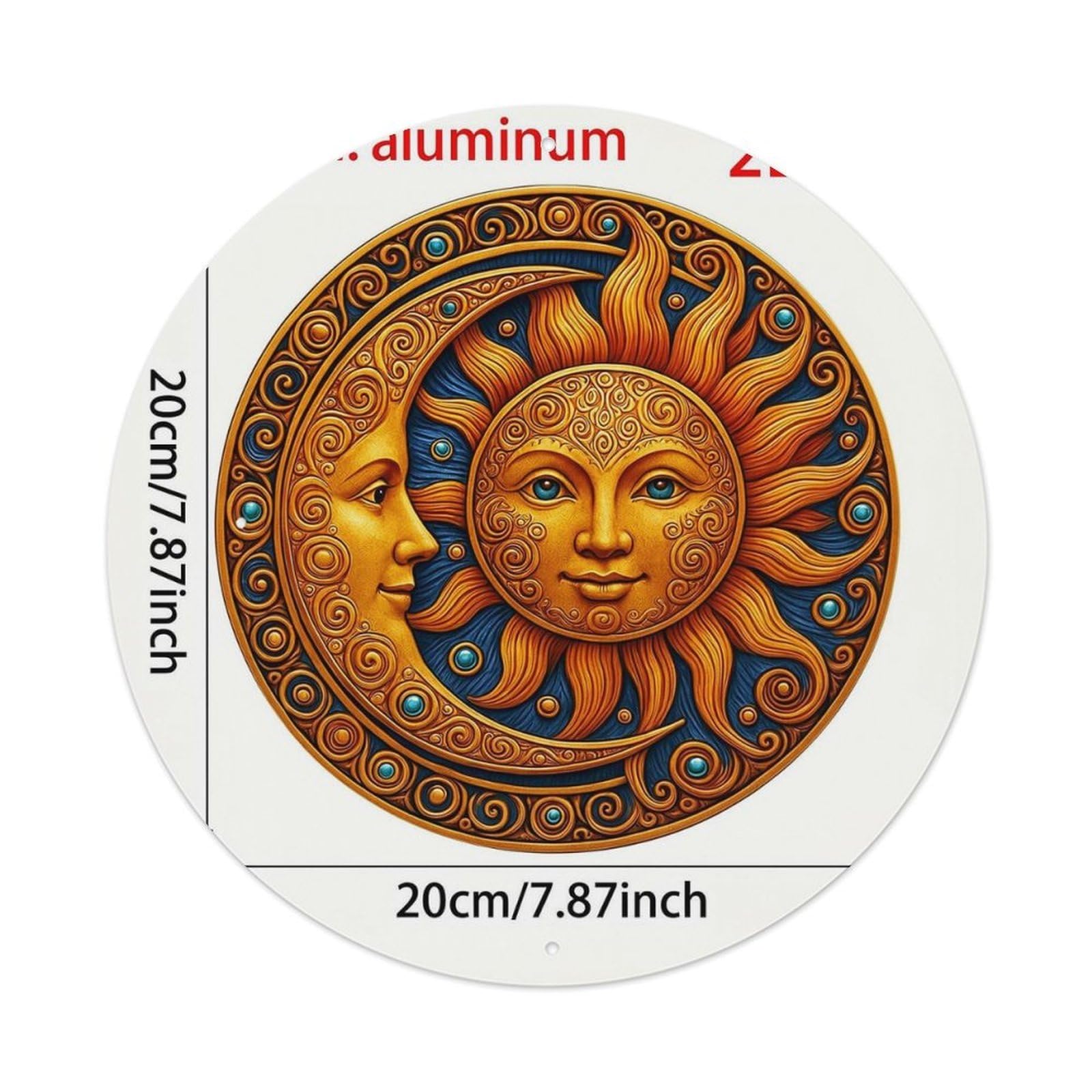 Sun And Moon Faces Pattern Vintage Round Tin Sign Retro Metal Wall Decor Metal Poster, Home Bar Garage Cafe Wall Art Decoration 8x8Inches