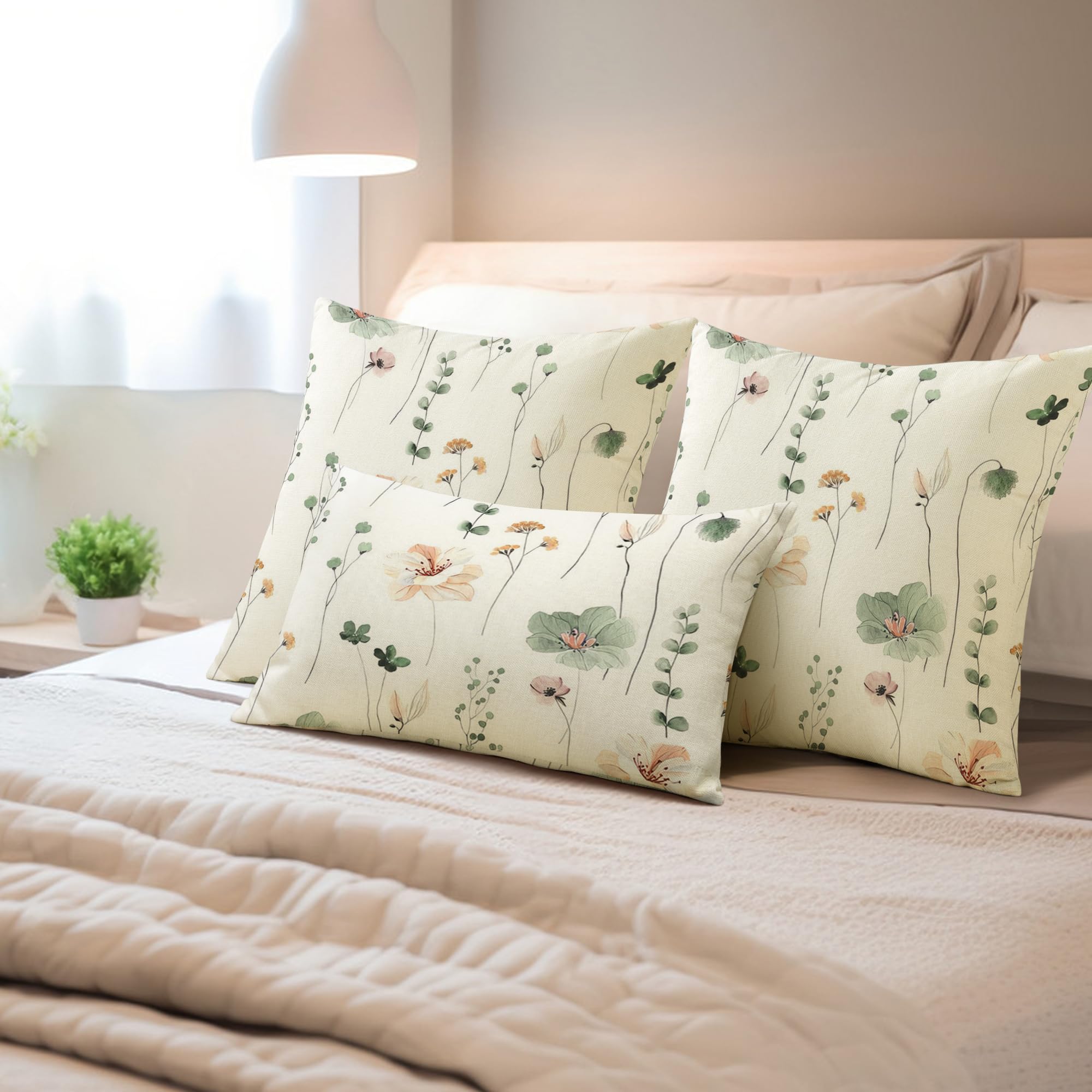 YCOLL Federe Cuscini Divano 30x50 set di 2 Cuscini per Divano in Lino,Federe Cuscini Decorativi Fodere per Cuscini ad Acquerello Floreale, per Divano Camera Letto da Soggiorno Cuscini da Esterno