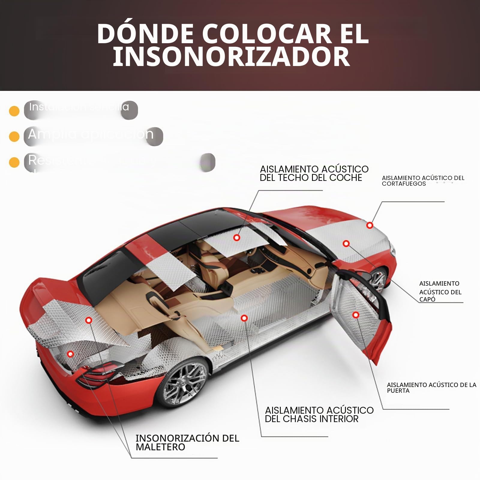 16 alfombrillas de aislamiento acústico para coche, 450 x 250 x 2 mm, de aluminio butilo, autoadhesivas, aislamiento de espuma, ignífugo, resistente a la humedad, resistente al agua
