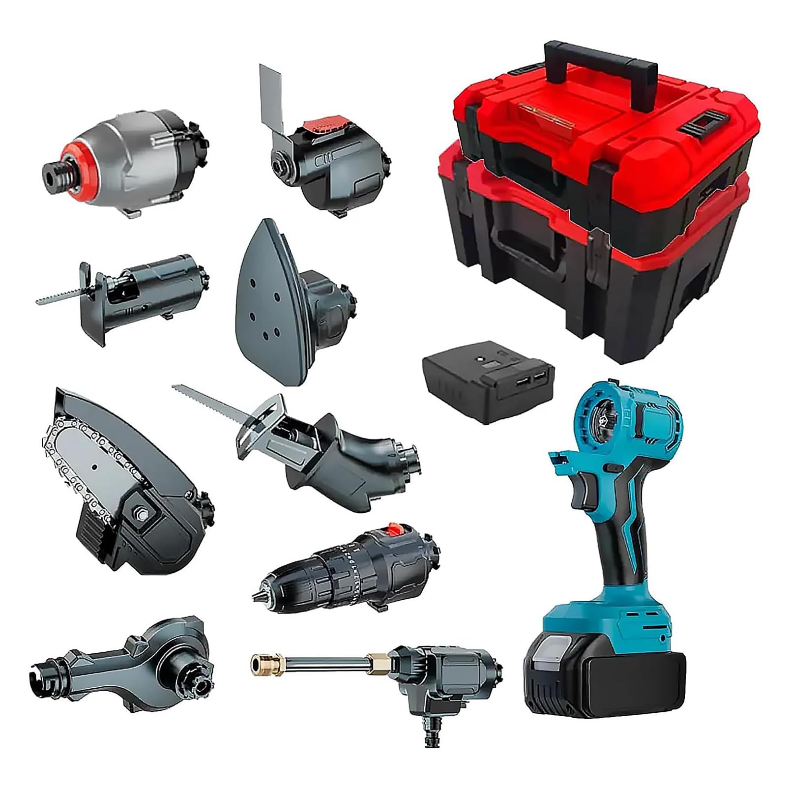Kit Combinato Di 13 Utensili Elettrici Brushless, Set Multifunzionale Per Lavorazione Del Legno Con 2 * 4.0ah Batterie E Valigette Porta Attrezzi, Sega A Gattuccio/trapano A Percussione/seghetto