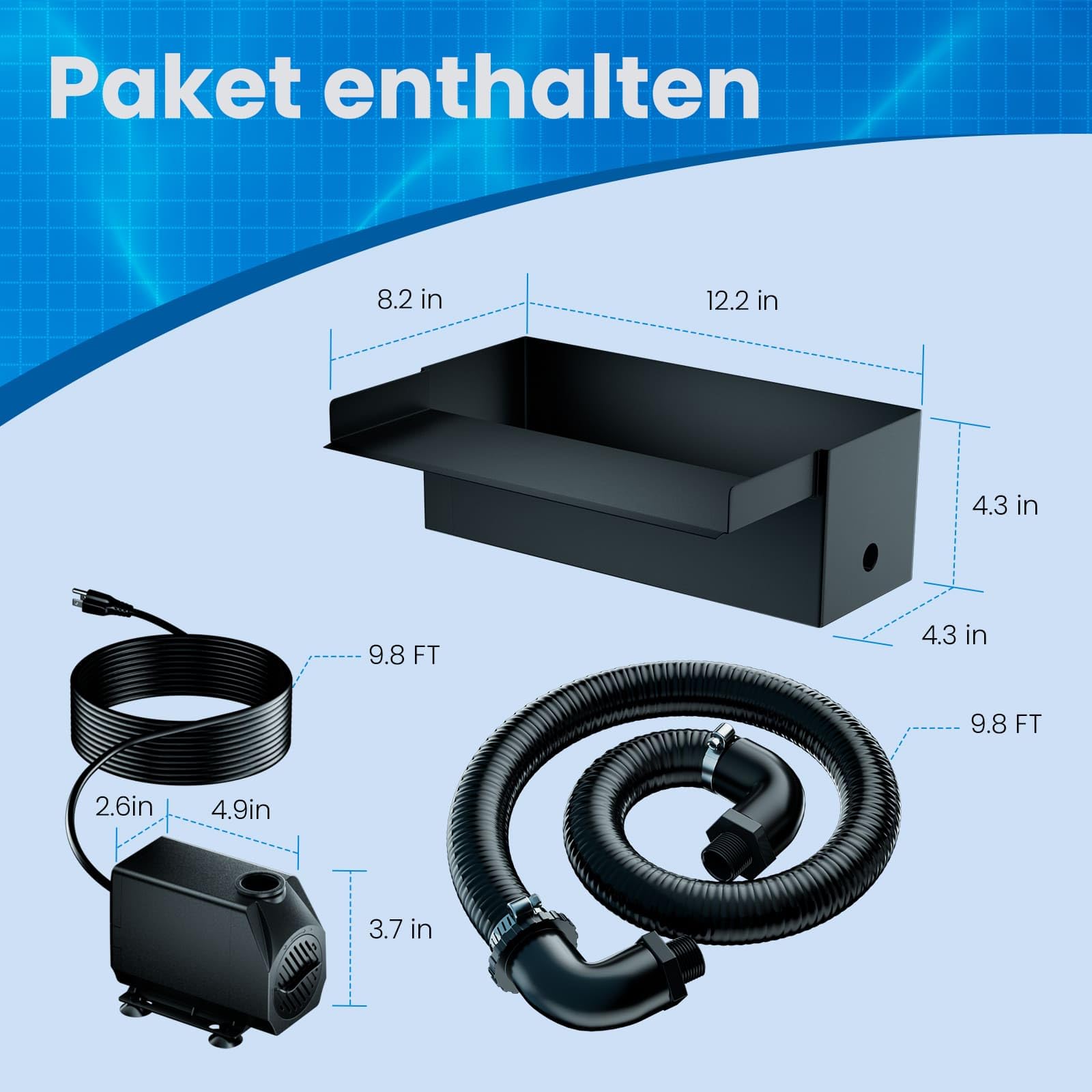 Biling Wasserfall für Gartenteich Teich Garten, 30cm Edelstahl Teichwasserfall Set 40W 2500 L/H Teichpumpe Wasserfall Deko Garten Wasserspiel Patio Terrasse Wasserwand Koiteich Außenteich