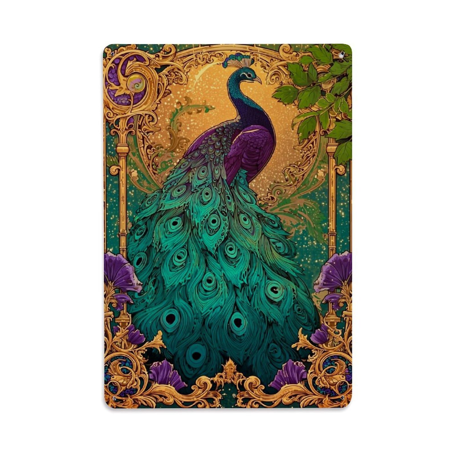 Jdfenggu Vintage Peacock Feather Ornate Design Retro Metal Tin Sign, Decor Art Poster For Bar, Home, Man Cave, Kitchen, Laundry Room Gift 8X12inch