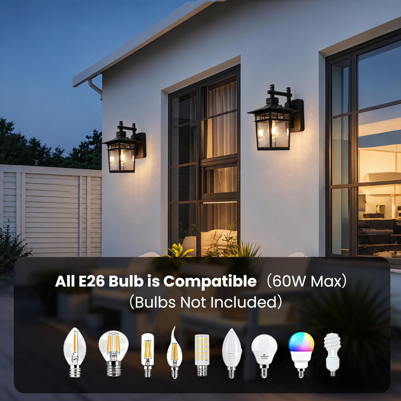 Wandleuchte Aussen, Außenwandleuchten mit Klarglas, IP44Wasserdicht | Wandlampe Vintage, Außenlampe Balkon Lampe Wandlampe Aussen (Schwarz, 40W)