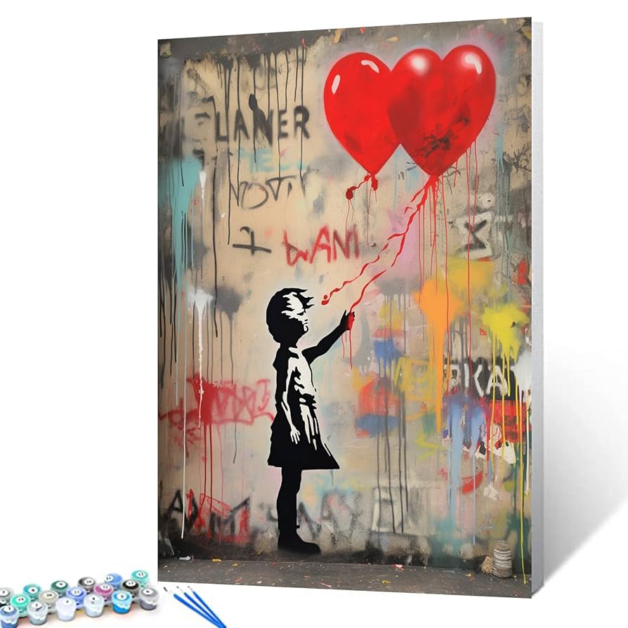Banksy Paint By Numbers Kits 16x20 Inch Canvas Graffitic Street Art DIY Digital Oil Painting For Adults With Brushes And Acrylic Pigment Cute Girl With Balloon Paintwork Home Decor Gifts (Frameless