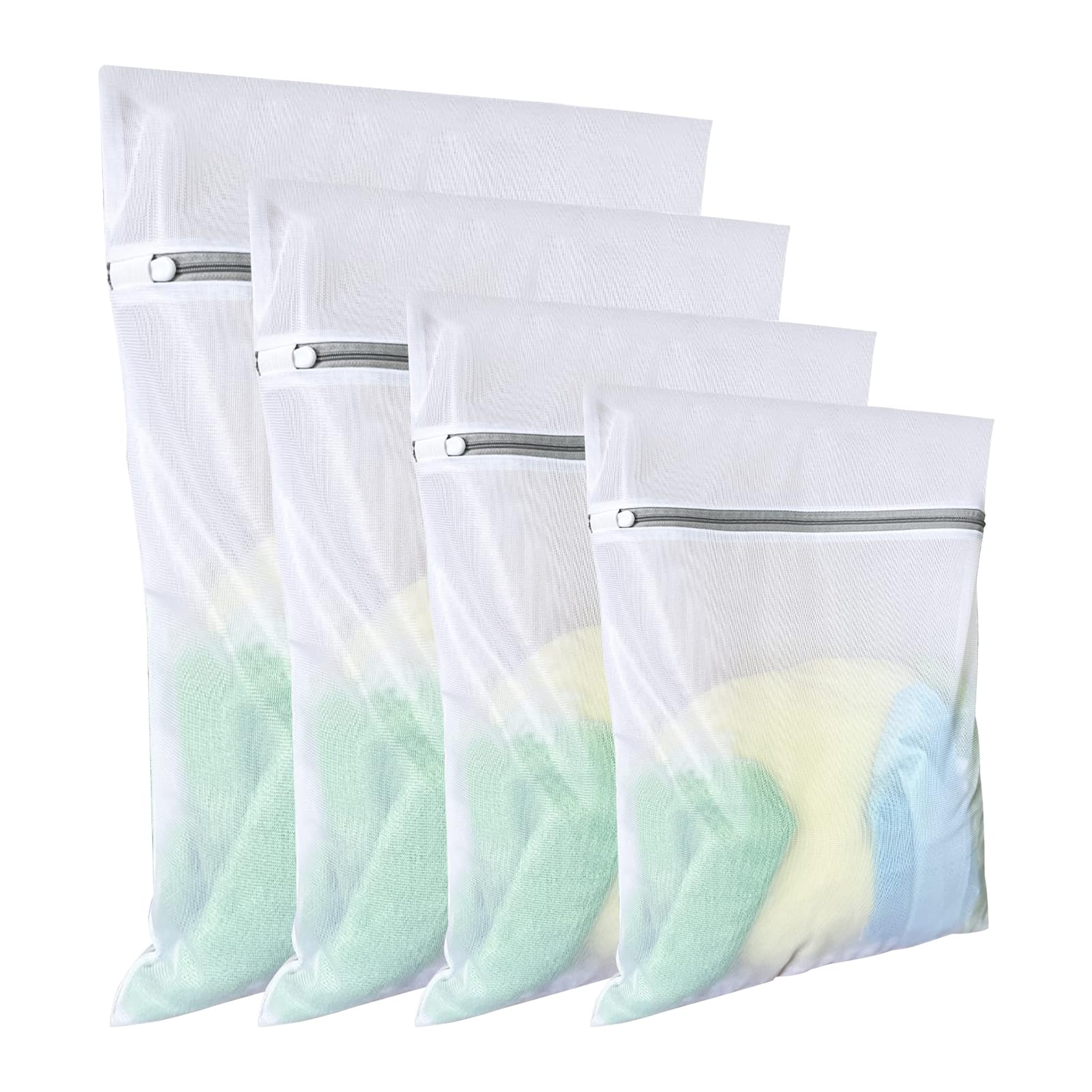 Mesh Laundry Bags for Washing Machine: 4 Pcs Fine Net Wash Bags with Zips - XL+L+M+S Size for Delicates Blouse Baby Clothes Underwear Lingerie - Reusable Washing Home Travel Storage Organizer