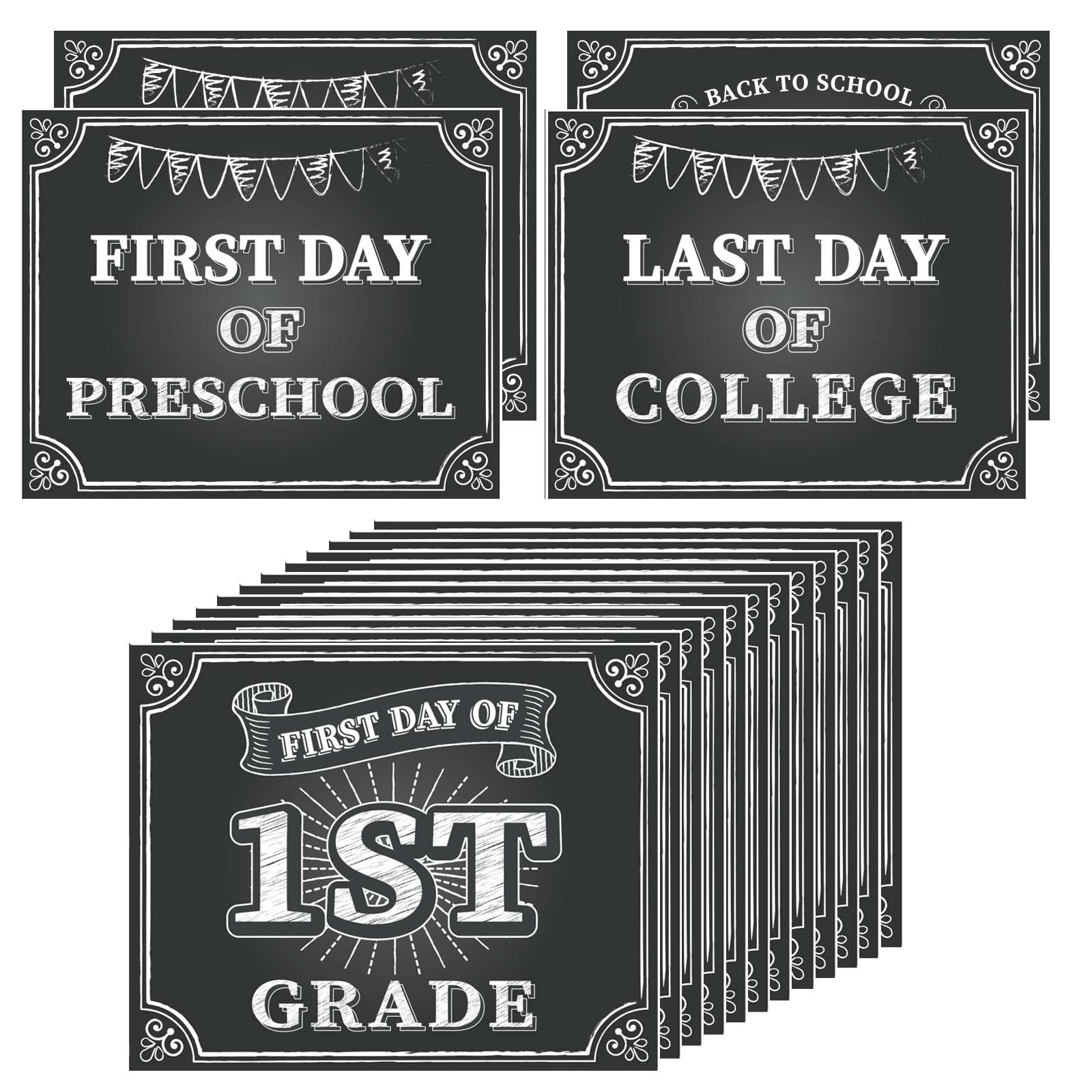 16 Pcs First and Last Day of School Signs 15 Grades Back to School Signs Chalk Style 8"x 10" for Preschool Kindergarten 1st-12th Grades to College