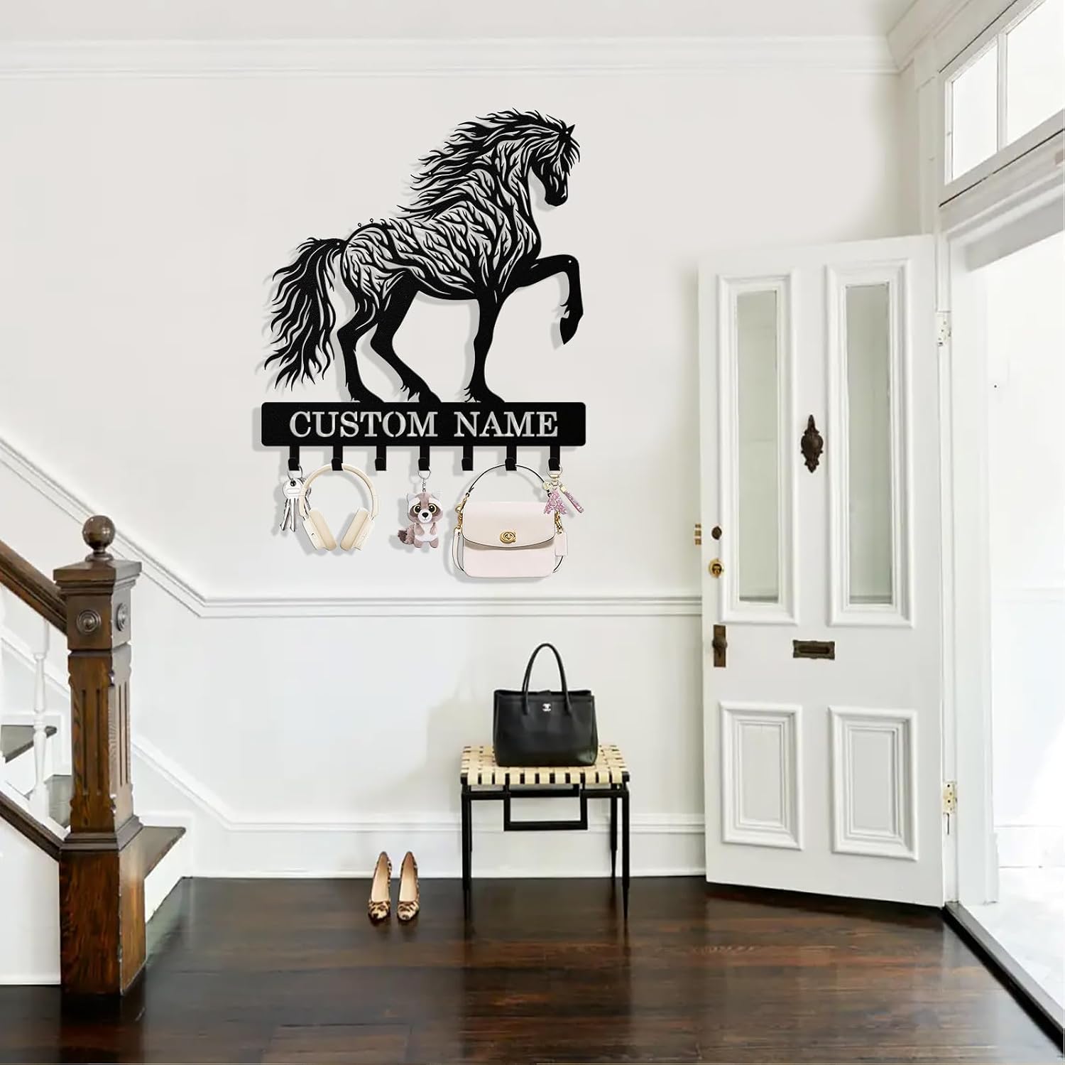 Personalized Horse Key Holder Wall Mount, Custom Metal Keys Hanger for Wall with Name, Custom Key Rack Holder with Hooks for Home, Entryway, Front Door, Living Room, Kitchen, Bathroom image 2