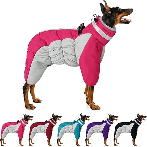 MIGOHI Abrigo de cuerpo completo para perro, abrigo de invierno cálido reflectante para perro con arnés, chaqueta de forro polar de cuello alto para