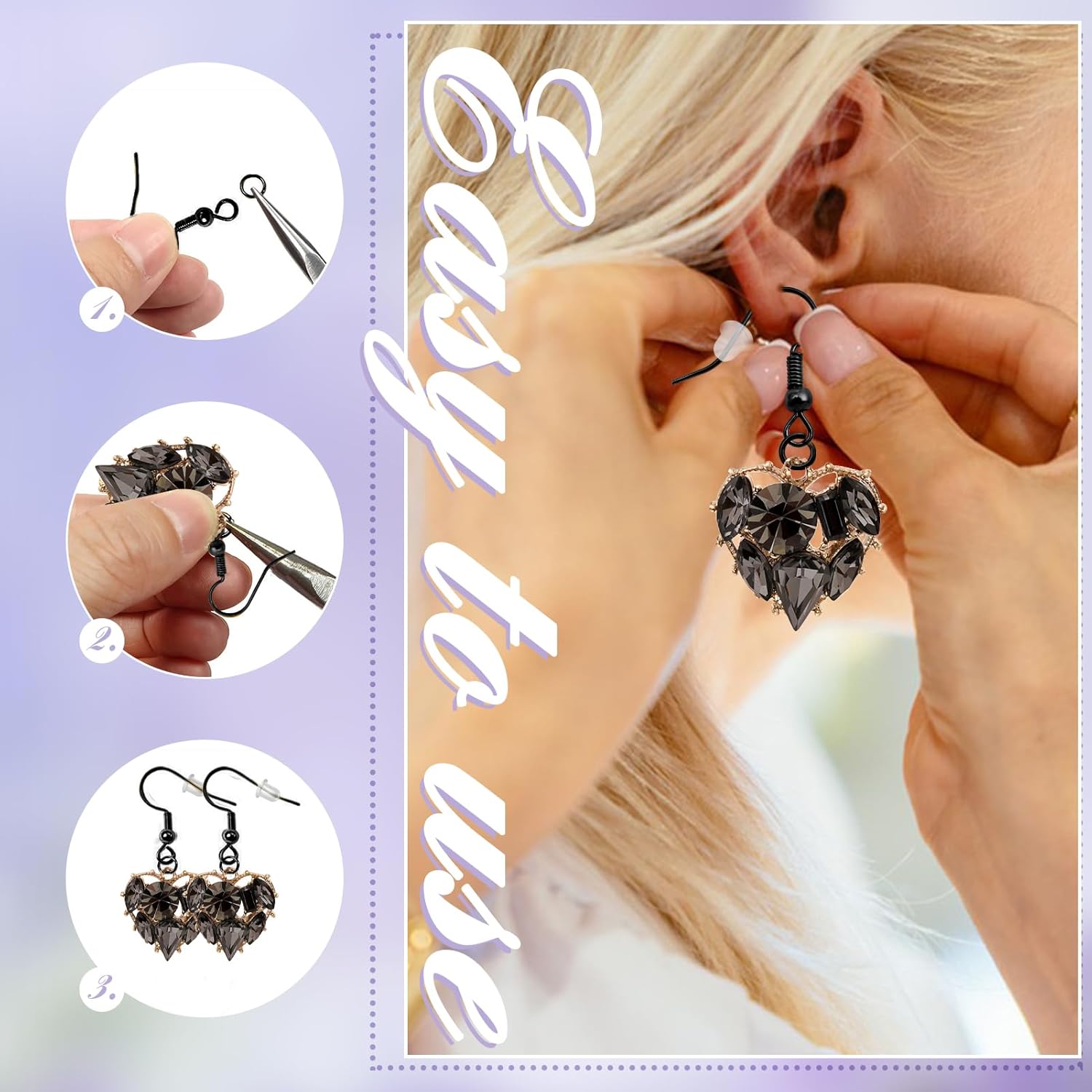 TOAOB 300pcs Earring Hooks Kits Black French Ear Wires with Ball and Coil 18mm Fish Hook Earring Making Supplies with Jump Rings and Clear Silicone Ear Backs for DIY Jewelry Findings - Image 4