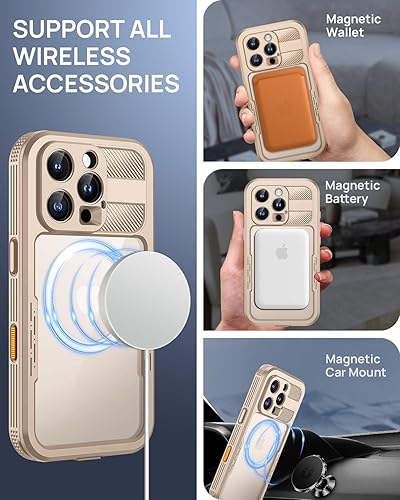Miniatura 4 de Lanhiem Funda magnética para iPhone 16 Pro Max, funda impermeable IP68 a prueba de polvo, [compatible con Magsafe] [protector de pantalla integrado]