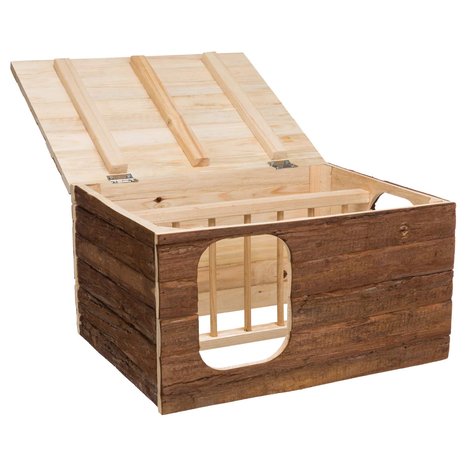 Tiiyee - Casita De Madera Natural Para Hámster Y Roedores Pequeños - Con Tejado Y Bandeja, Refugio Cálido Y Acogedor