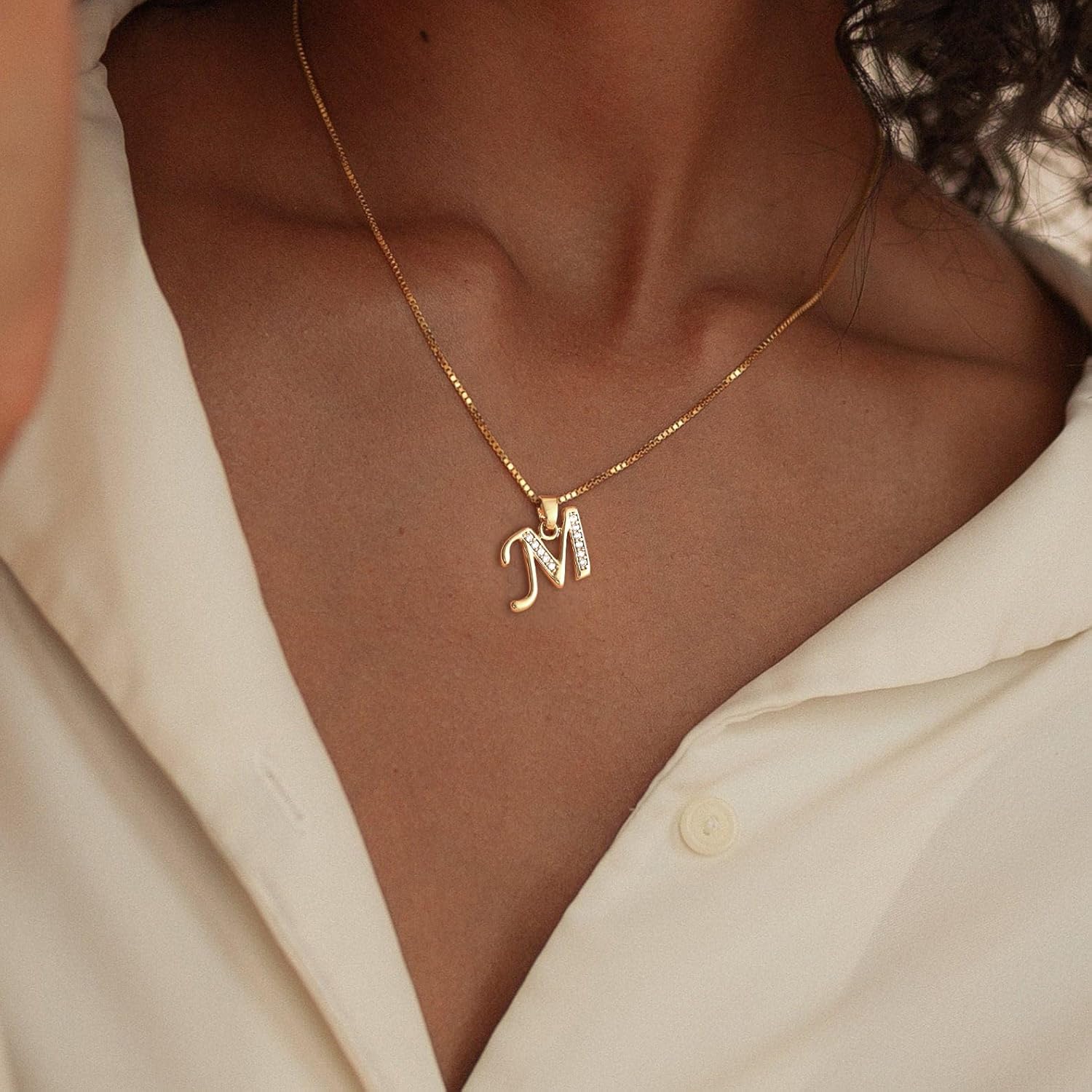 Initial Necklace for Women, 14K Gold Plated Box Chain Letter Pendant, Trendy Name Necklace, Dainty Personalized Jewelry Valentines Day Gift for Her - Image 3
