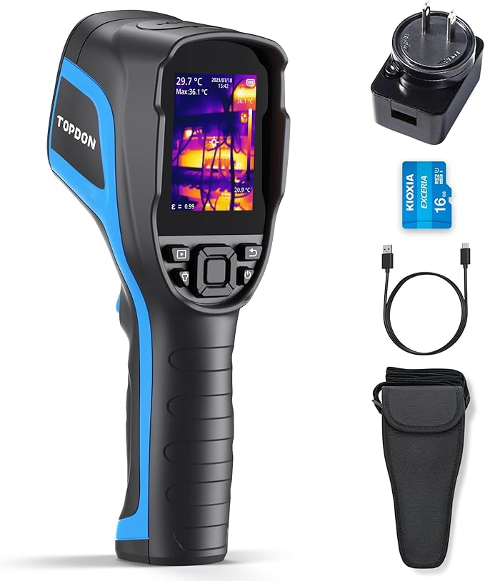 TOPDON TC004 Thermal Imaging Camera, 320 x 240 TISR Resolution, 256 x 192 IR High Resolution, 12-Hour Battery Life Handheld Infrared Camera with PC Analysis and Video Recording Supported, 32GB SD Card