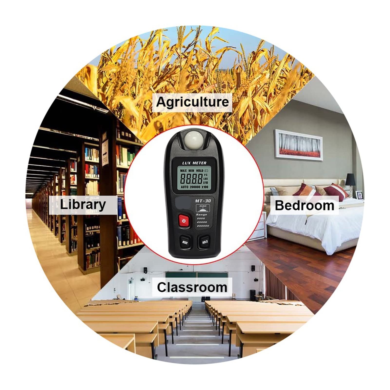 Medidor de luz, Tester de fotómetro Medidor de luz de prueba ambiental 0~200,000LUX Rango de bolsillo Diseño de bolsillo Medidor de luz Illuminator Digital Handheld Ambient Temperature medidor