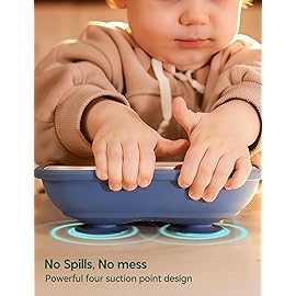 BABELIO 8\'\' Toddler Porcelain Plates with Silicone Suction Sleeves, Lead & BPA Free, Divided, Microwave & Dishwasher Safe, Stay Put, Suitable for Kids, 3 Pack