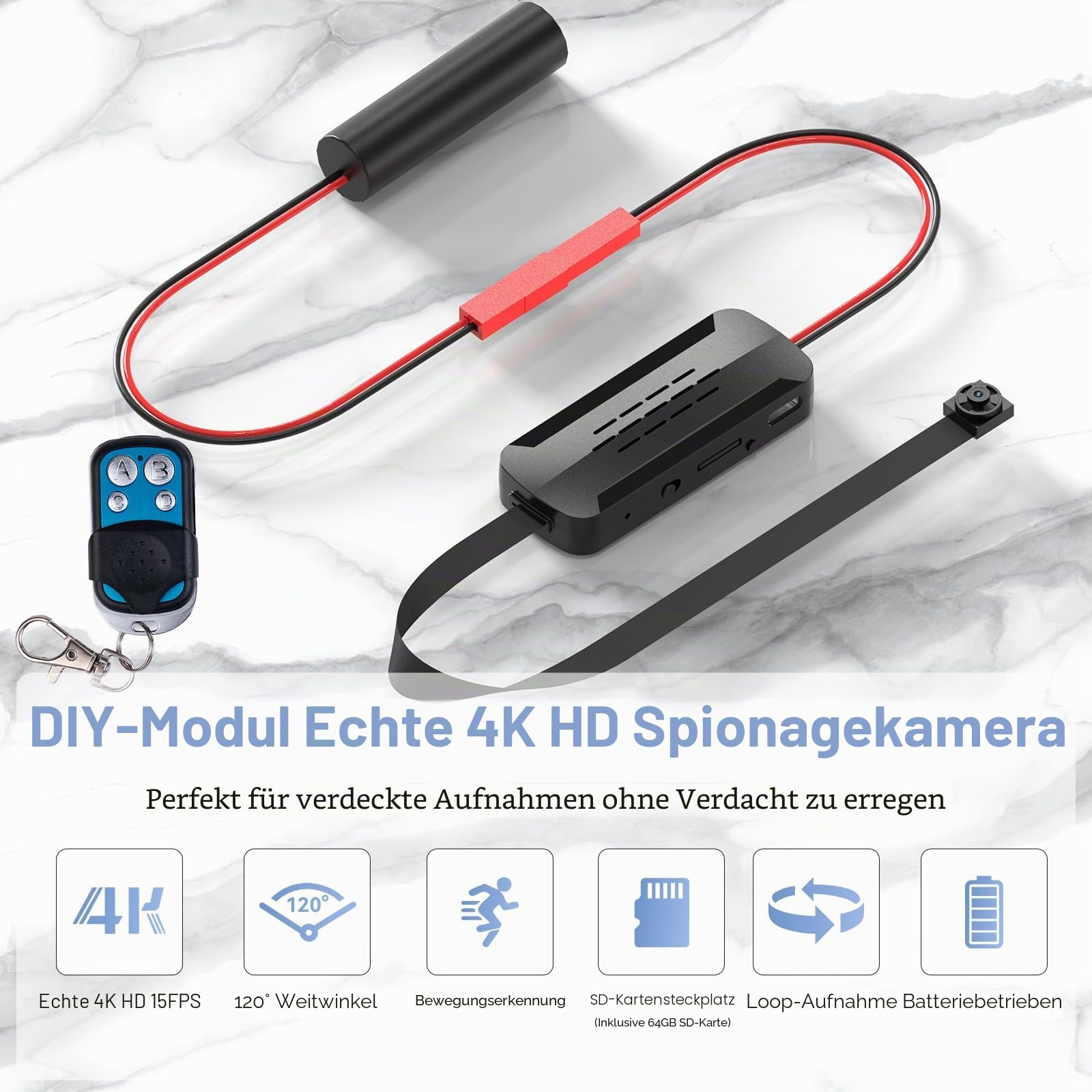 Echte Full-4K-HD-Mini Kamera, Mini Wireless Nanny Fernbedienung DIY Modul mit Kostenloser 64G SD-Karte, Smart Home Überwachungsgerät (Nicht