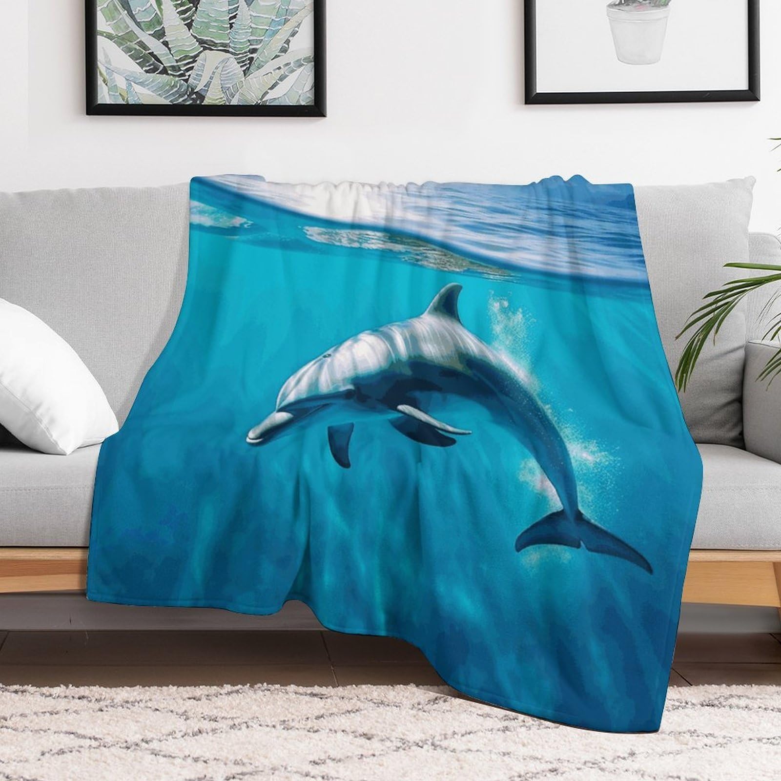 Couverture polaire dauphin 150x200cm en flanelle douce pour lit et canapé