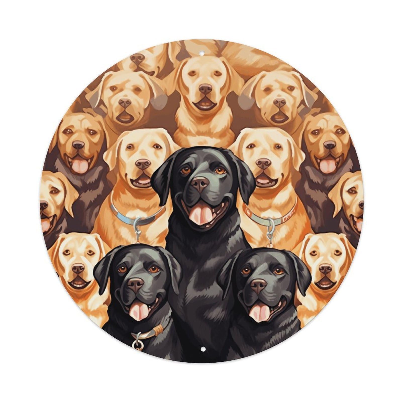 LZQPOEAS Labrador Retriever Dogs Round Aluminum Wall Art Sign, Metal Indoor Wall Decor with Holes, Durable Circular Aluminum Plaque for Home, Bar, Cafe, Living Room, And Office Decoration