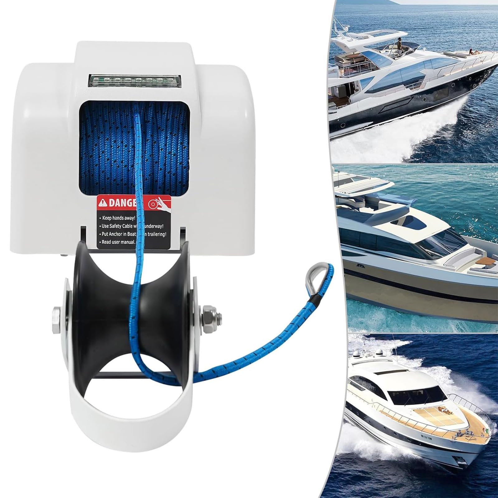 Kit Verricello Ancoraggio Elettrico per Barche 12V Salpa Ancore Marino Maniglie Ancore Fino a 20,4 Kg, Set Completo per Motoscafi e Acqua Salata