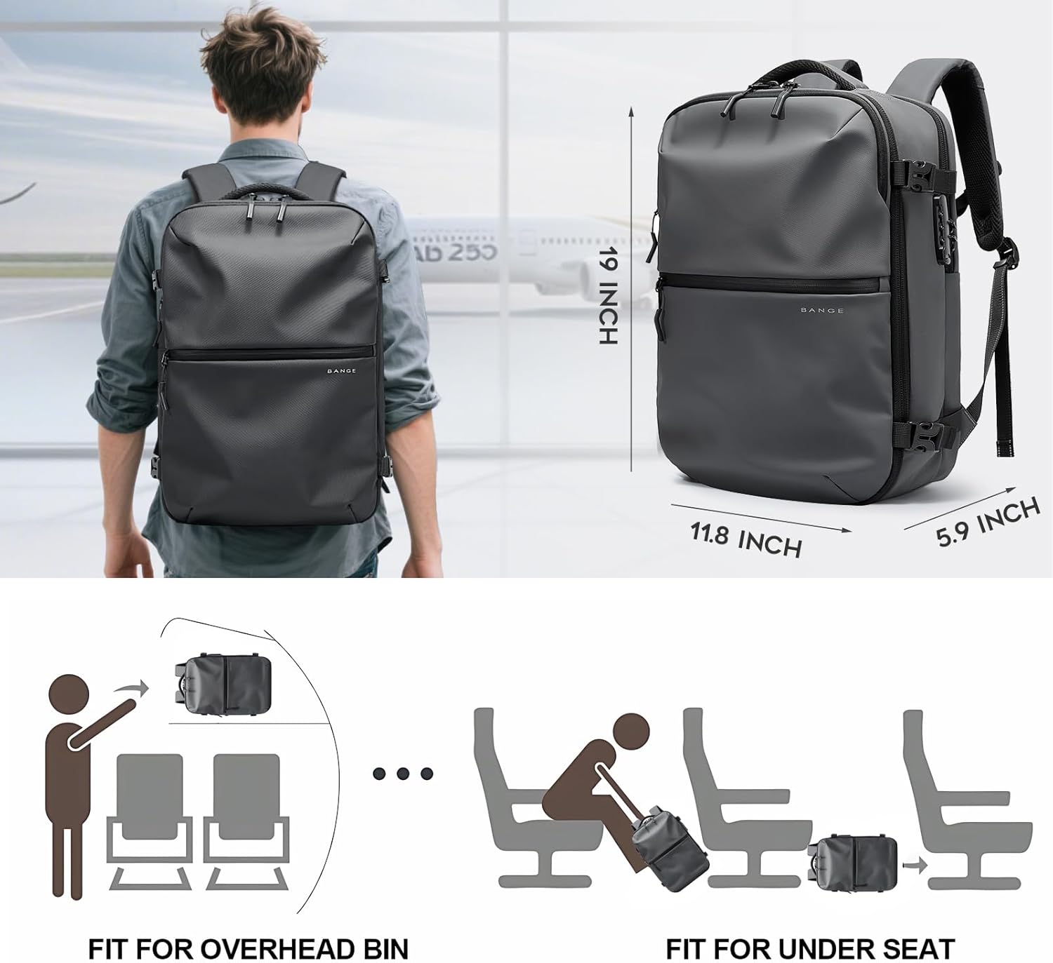 BANGE Travel Backpack with TSA lock version can hold 15.6 inch Laptop suitable Daily Commute and Overnight Flight Approved Anti-theft Bag