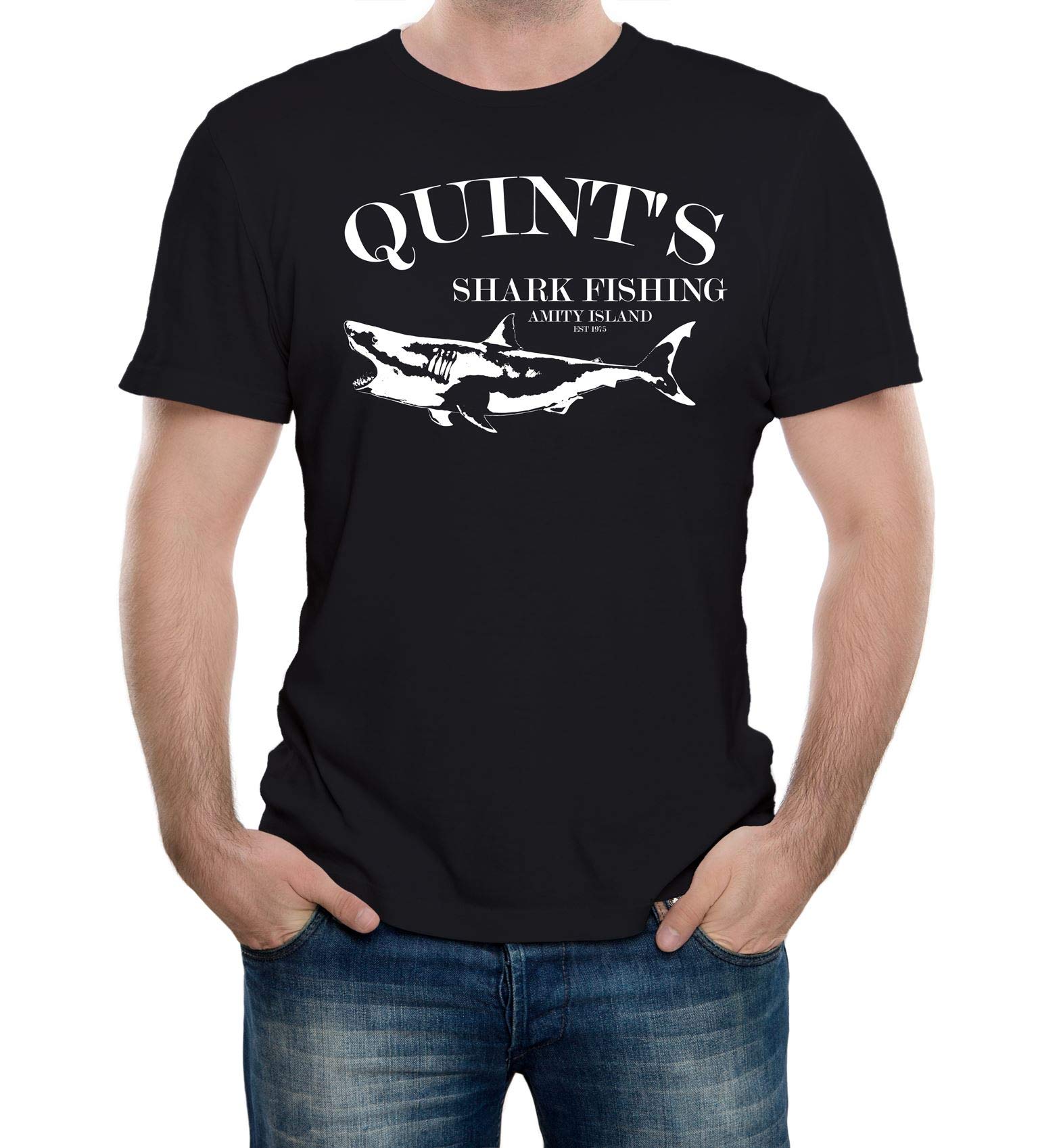 Quints Shark Fishing Mens T-Shirt Black