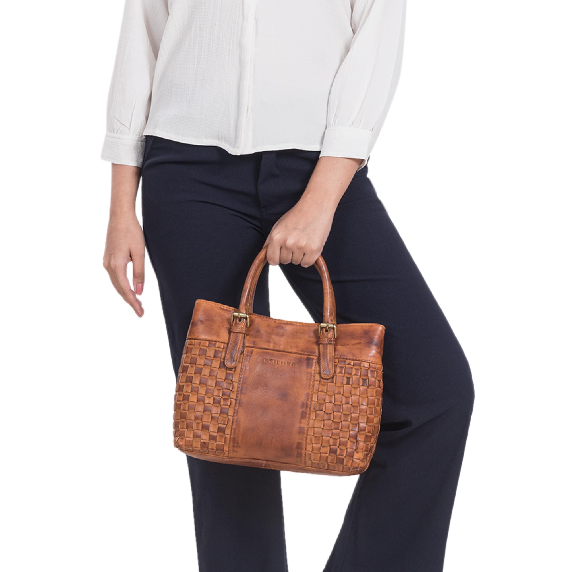 STILORD Daniela Moderno Bolso Piel Mujer con Aspecto Trenzado Bolso Bandolera para Señoras Tote Bag Bolso de Mano Cuero Auténtico Color:larino - marrón
