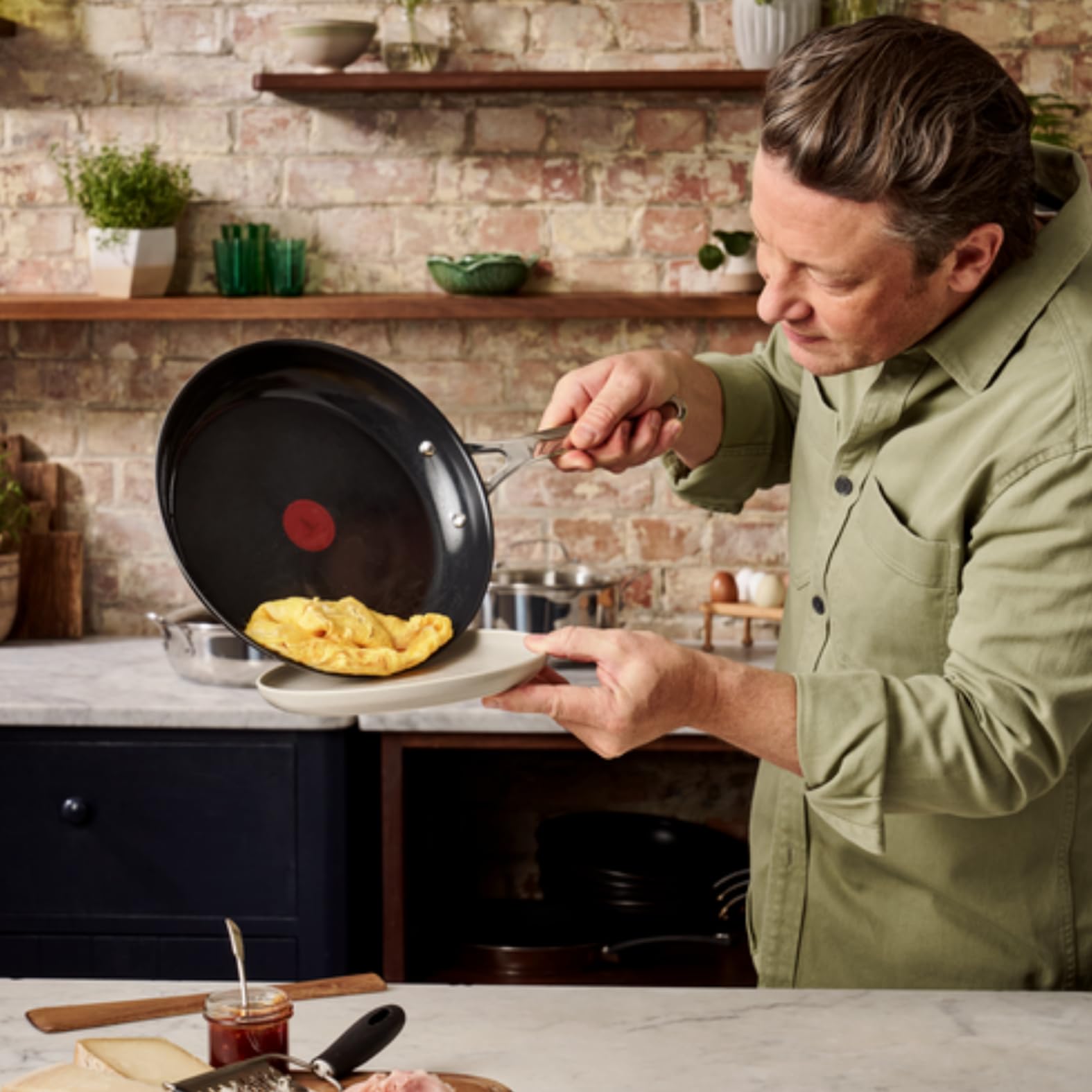 TEFAL H880S234 Jamie Oliver patelnia 28 cm stal nierdzewna powłoka ceramiczna nieprzywierająca Thermo Signal