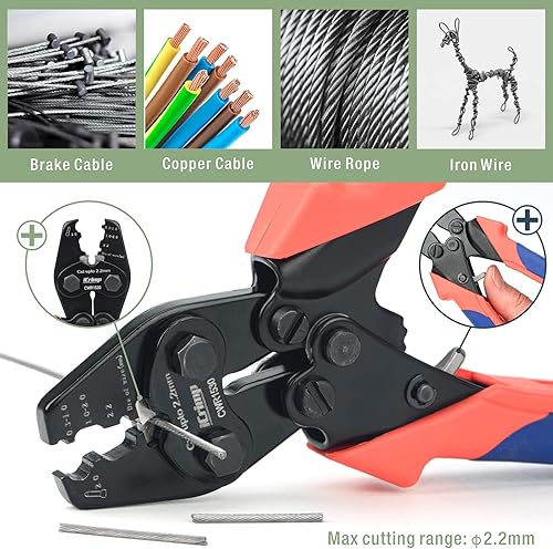 Miniatura 5 de iCrimp CWR1530 Crimpadora de cable y carcasa de bicicleta con cortador incorporado para freno de bicicleta y cables de cambio, mangas de aluminio