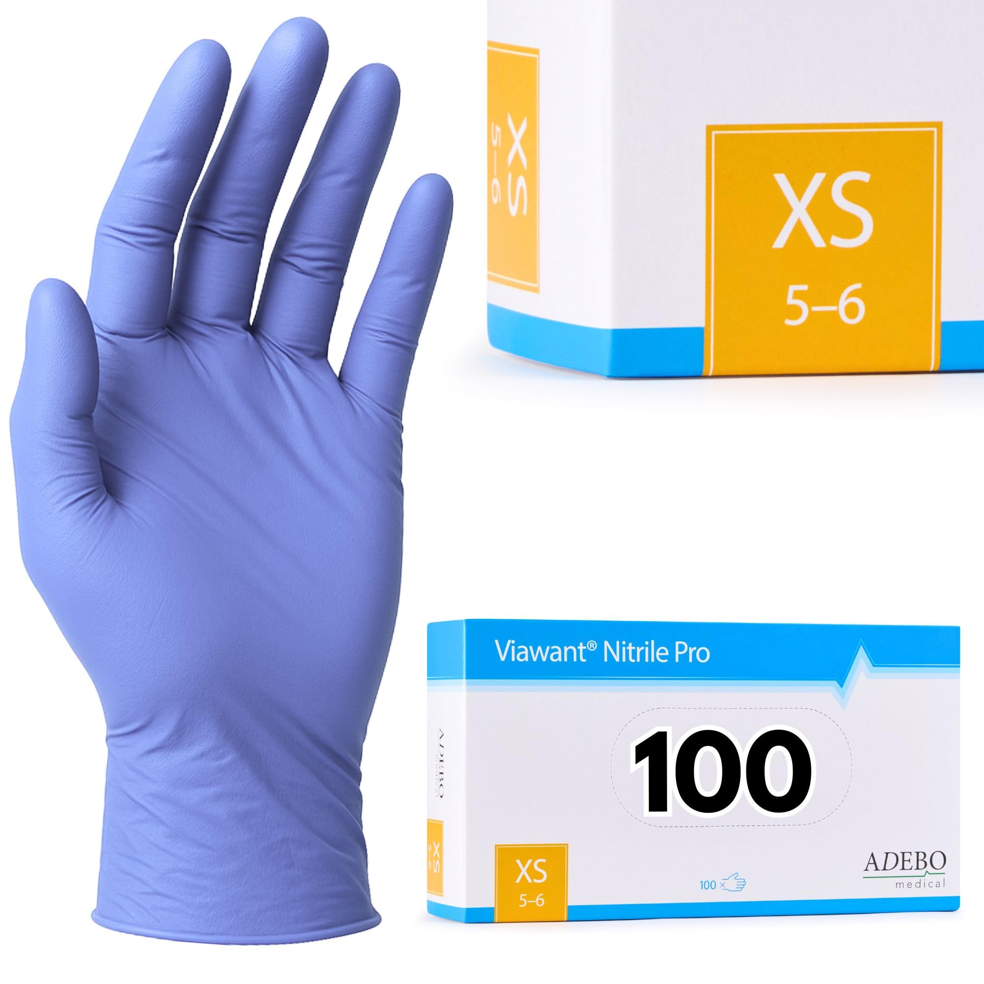 Einweghandschuhe 100 Stück | XS | Nitrilhandschuhe Blau | Puderfreie, latexfreie Einmalhandschuhe | Reißfest & feinfühlig | EN 455 & EN 374