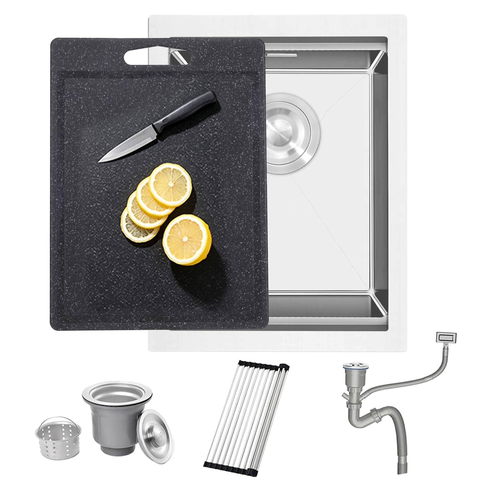 Silver Hidden Bar Sink 35x45cm Chopping Board Stainless Steel Undermount RV
