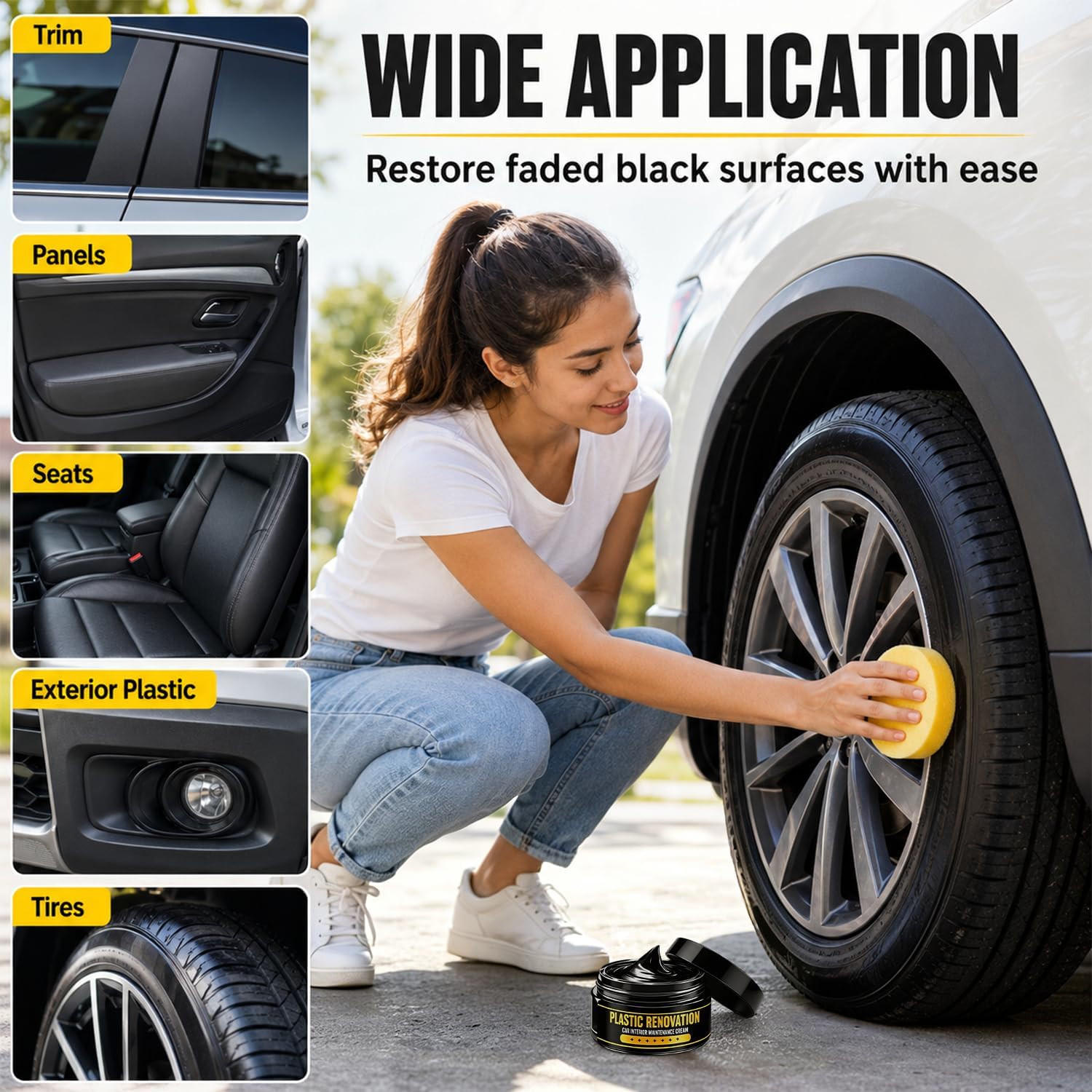 2026 New Tire Nourish Wax Cream, Powerful Wheel Cleaning Tire Waxs, Protection Waterproof Anti‑Crack Refurbish Coating for Car Truck Motorcycle Tires & Plastic Trim (2pcs)