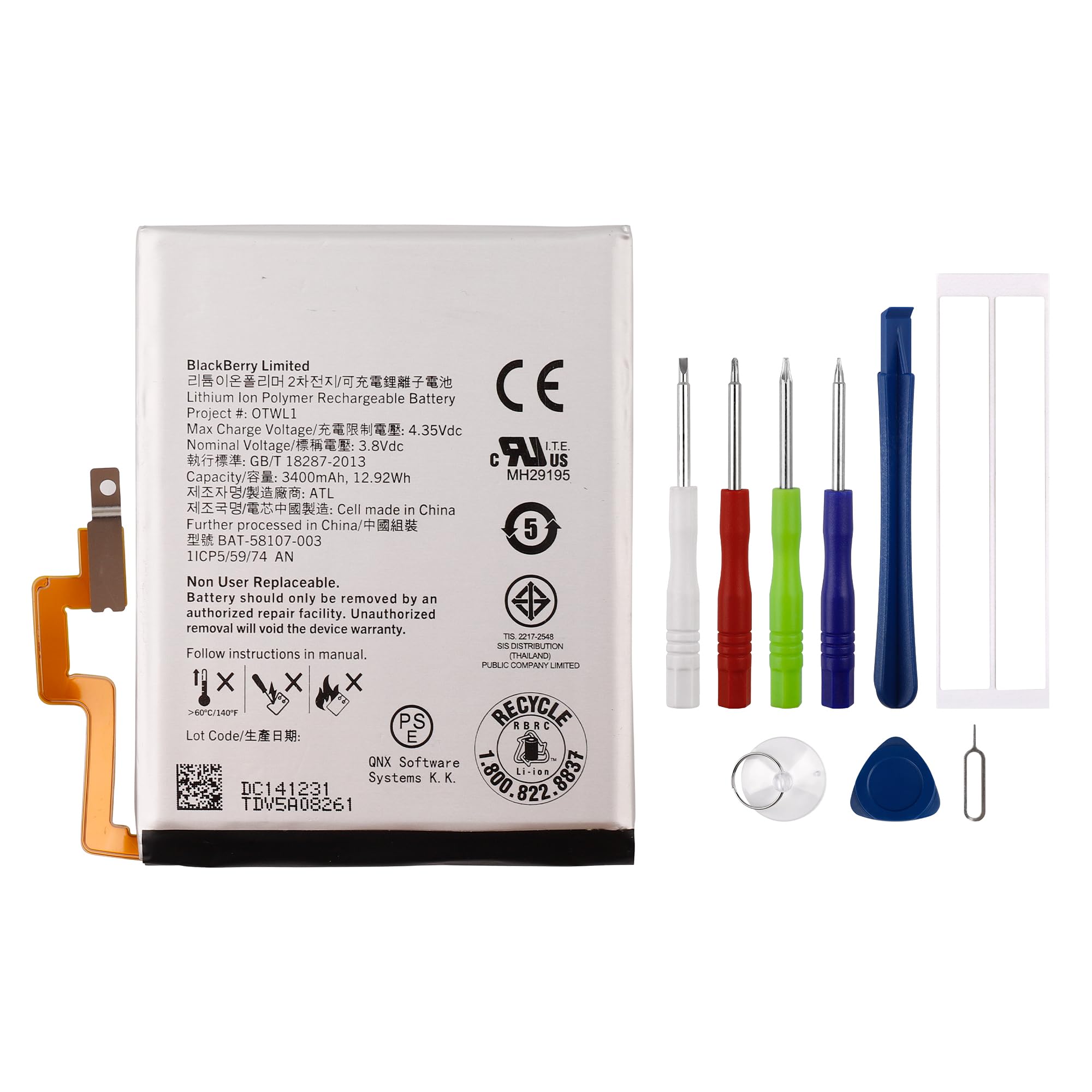 New Rechargeable Battery BAT-58107-003 Compatible with Black-Berry Passport 4G Q30,SQW100-1,SQW100-3 with Tools