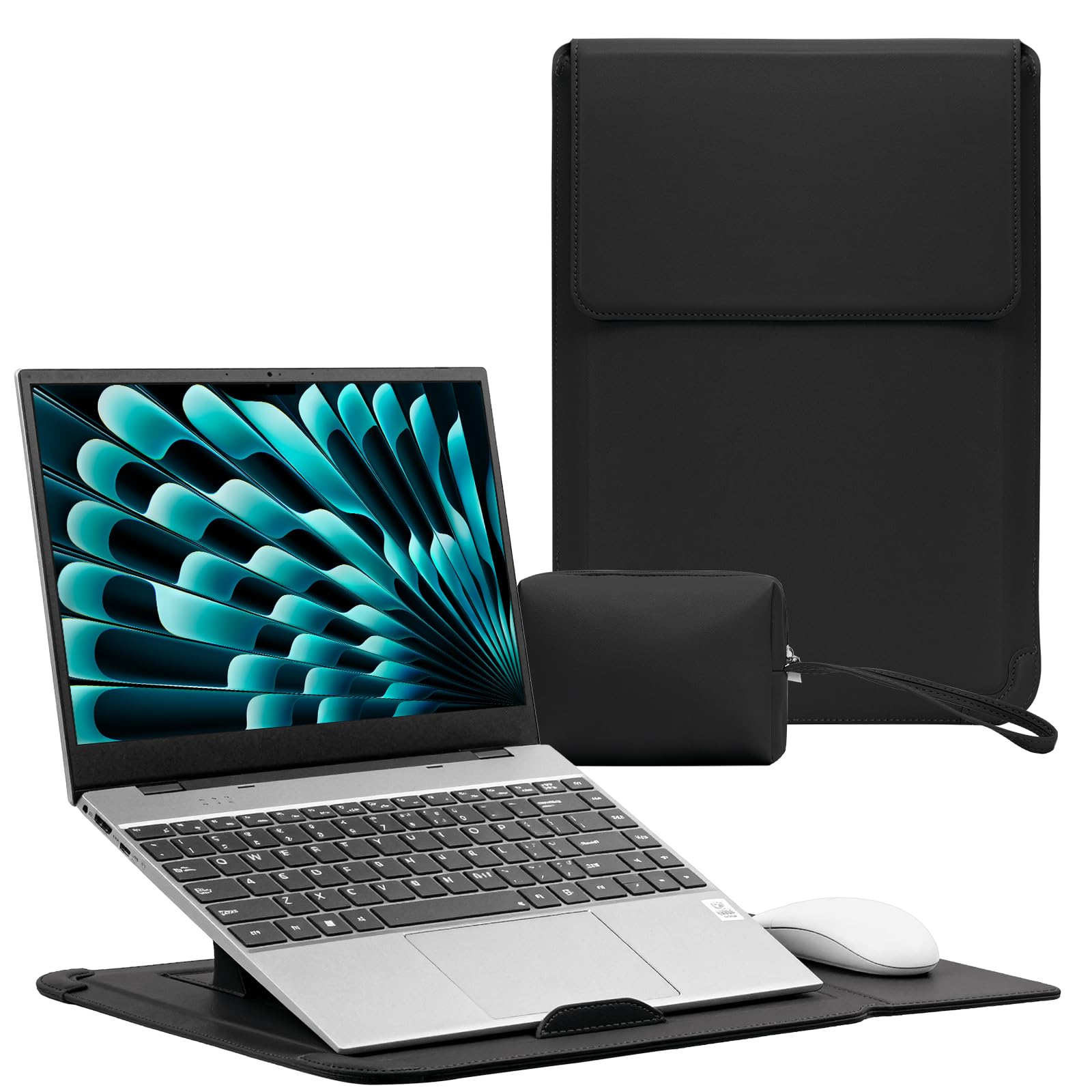 15-15,6-16 Pollici Laptop Custodia Borsa con Stand per MacBook Pro 16" M5/M4/M3/M2/M1 & Pro/Max, MacBook Air 15" M5/M4/M3/M2, 15"-15,6"-16" PU Pelle Computer Portatile Cover (Nero)