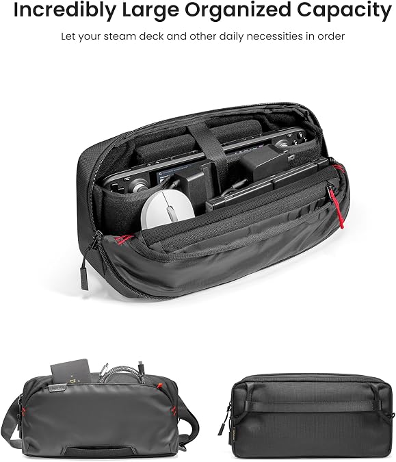 tomtoc Carrying Case for Steam Deck/OLED/Nintendo Switch 2/Rog Xbox Ally X, Storage Portable Bag, Protective Shoulder Bag with Pockets Fit Console, AC Adapter, Dock, Compact Pack for Daily Use, Travel