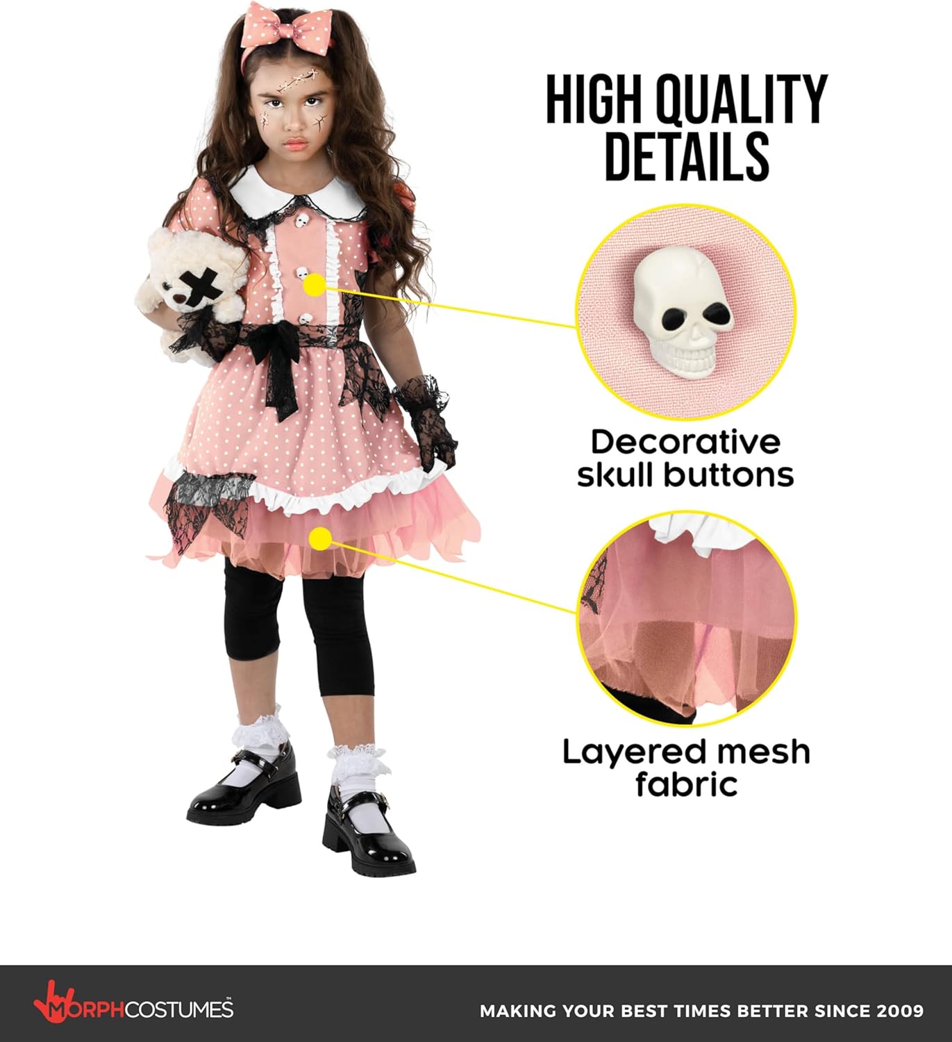 Morph Broken Doll Costume Girls - Creepy Doll Costume for Kids Girl - Scary Halloween Costumes for Girls Kids Cracked Dolls