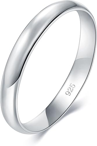 BORUO - Anillo de matrimonio de plata esterlina 925 con cúpula lisa, resistente al deslustre y cómodo ajuste 2mm, Anillo talla 4-12