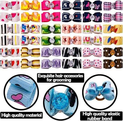 Miniatura 3 de Pet Show Surtido Rhinestone Tiny 10x 25mm lazos de pelo con bandas de goma cachorro perros pequeños mascotas topknot para gatos Grooming de cabello