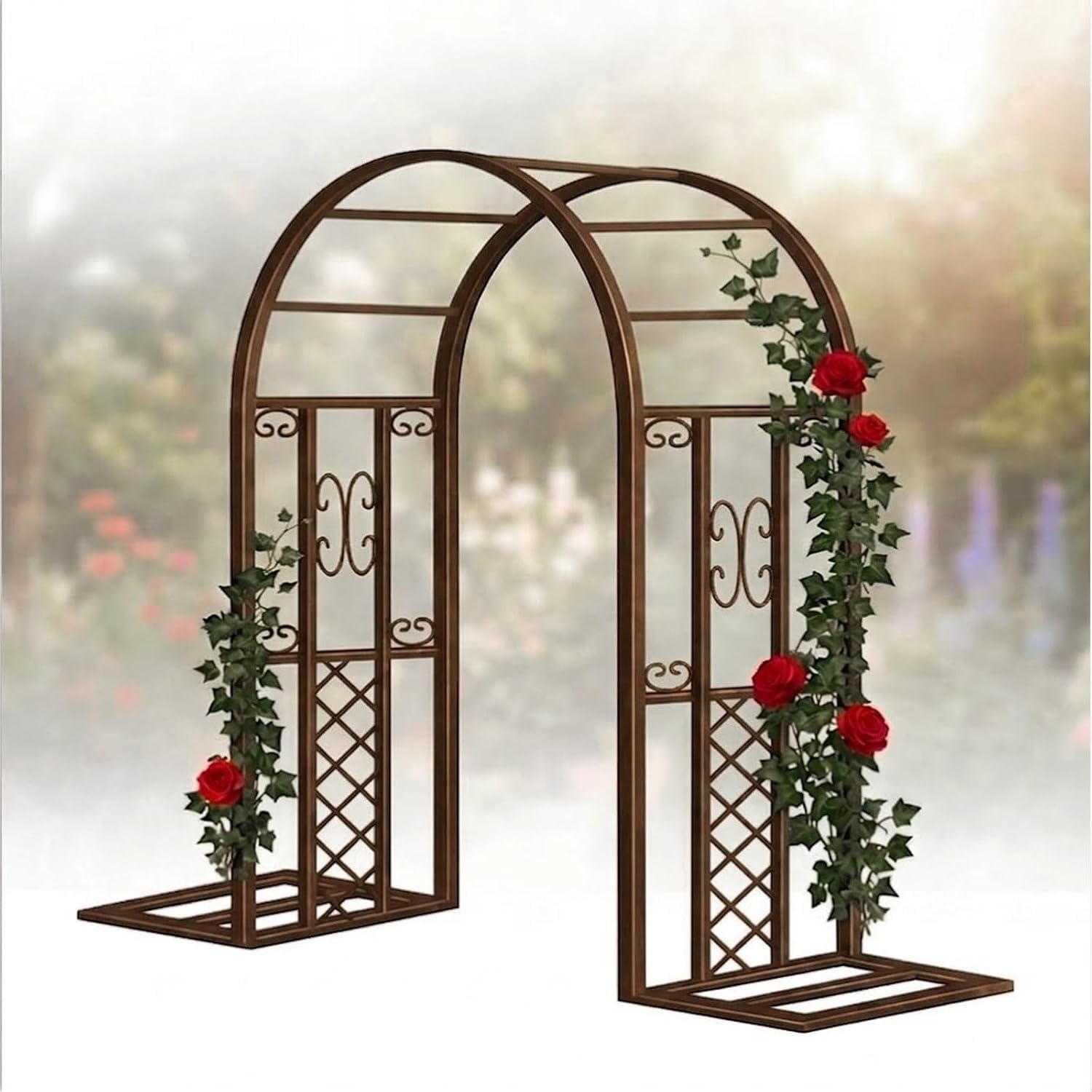 Arco de jardín metálico y soporte para plantas trepadoras en terrazas