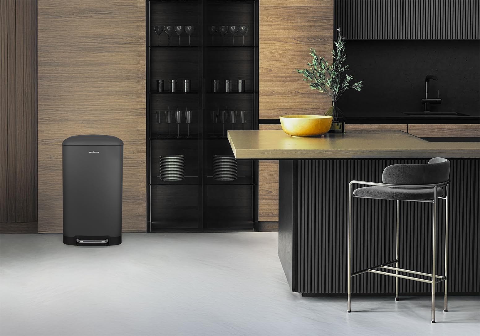 Les Collectors, Cubo de Cocina a Pedal Nº831, Acero Inoxidable, Capacidad 40L, Compatible con Bolsas de 50L, Compacto, Cierre silencioso, Cubo Interior extraíble, Acabado Mate, Gris Antracita