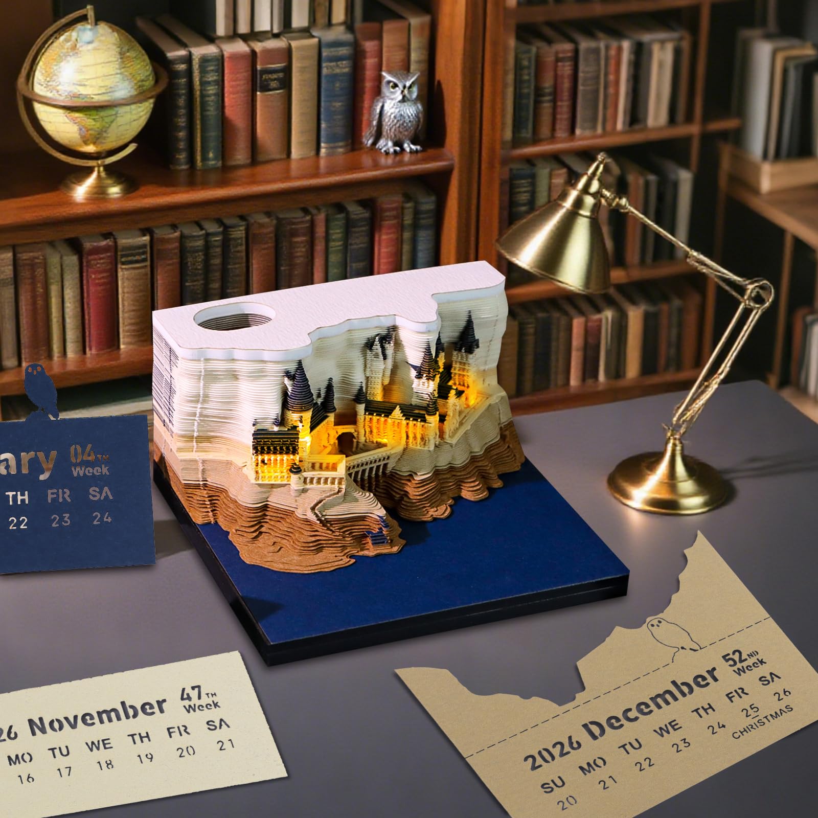 Calendrier 3D 2026 Sculpture Papier - Bloc-notes Avec éclairage LED, Décoration Bureau Créative