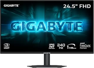 GIGABYTE - G25F2A - 24.5인치 초고속 IPS 게이밍 모니터 - FHD 1920x1080-240Hz - 1ms GTG - AMD FreeSync 프리미엄 - HDMI, DP - 높이 및 기울기 조절 가능 - 블랙