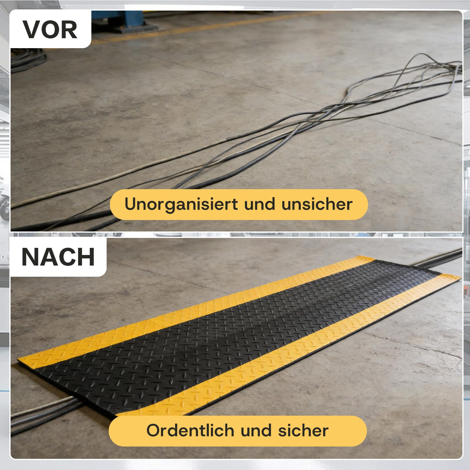 Kabelbrücke Kabelschutzmatte 1200 x 400 x 5 mm, PVC Gummi Kabelkanal Boden, Anti-Rutsch Profil Kabelbrücken für sicheren Kabelschutz