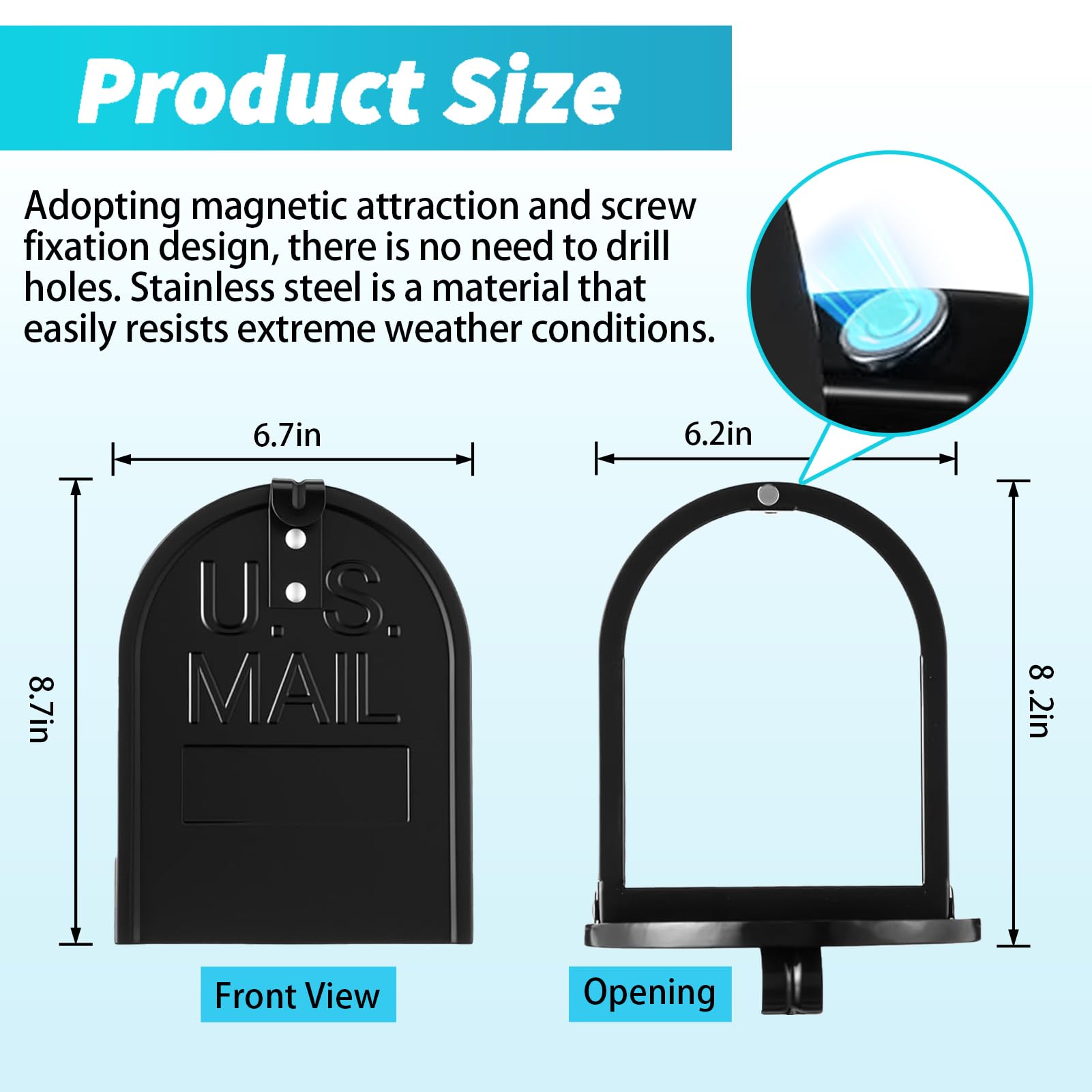Pannello frontale di ricambio per cassetta postale, 16 cm (larghezza) x 20 cm (altezza), in metallo nero, con kit di installazione facile, si adatta alla maggior parte delle cassette postali