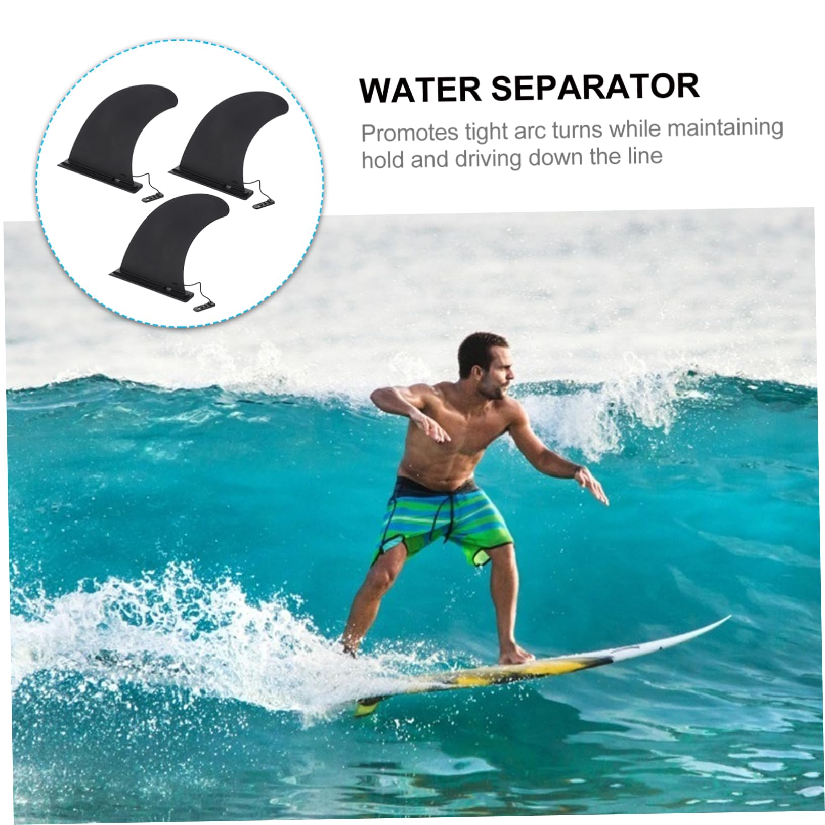 Lot de 3 Ailerons de Longboard en Nylon, à Clipser, pour Planche de Surf, Design Renforcé, Virages Serrés, Noir | Longboard et Paddle Surf, Virages Rapides et Serrés, Fixation par Insertion