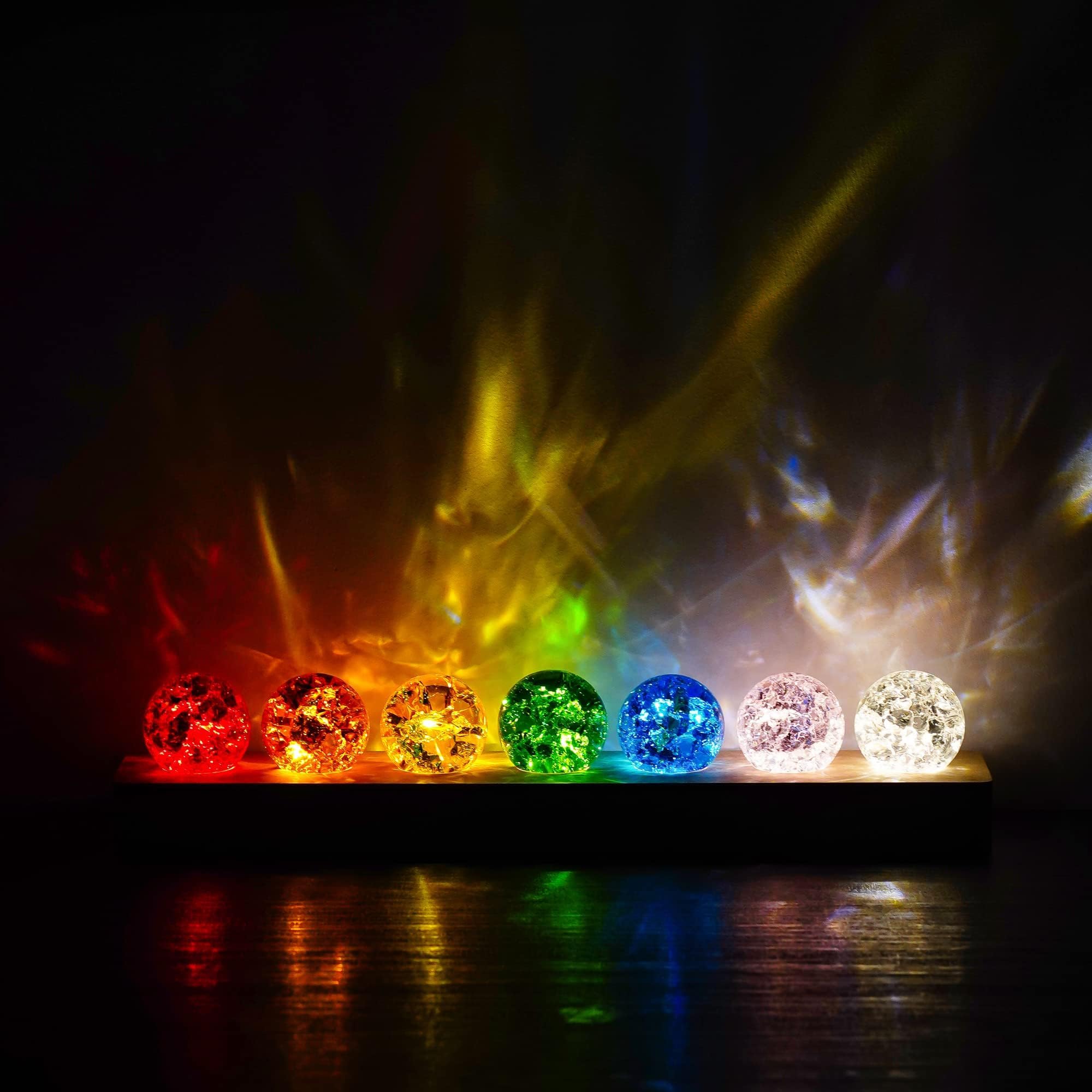 ZEERSHEE 7 Color Chakra cristal bolas cristal bola de cracking con LED madera Base 40mm bolas de cristal noche luz decoración del hogar regalos para los amantes