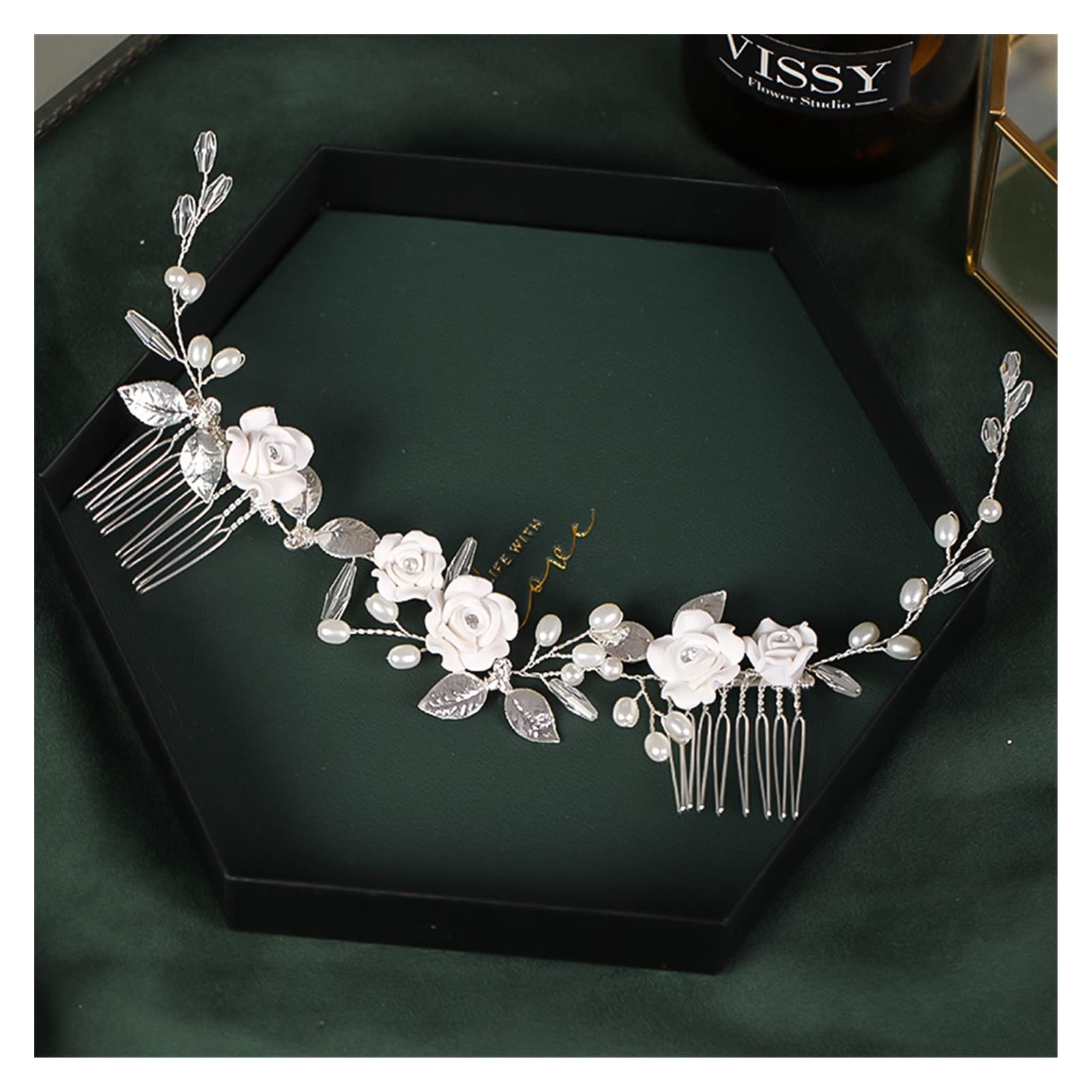 Rhinestone Pearl Bridal Hair Peine for Novia Miracul Crystal Hair Cod Tiaras Women Girl Hair Joyería Boda Accesorios for el Cabello (Metal Color : Black Gun Plated)